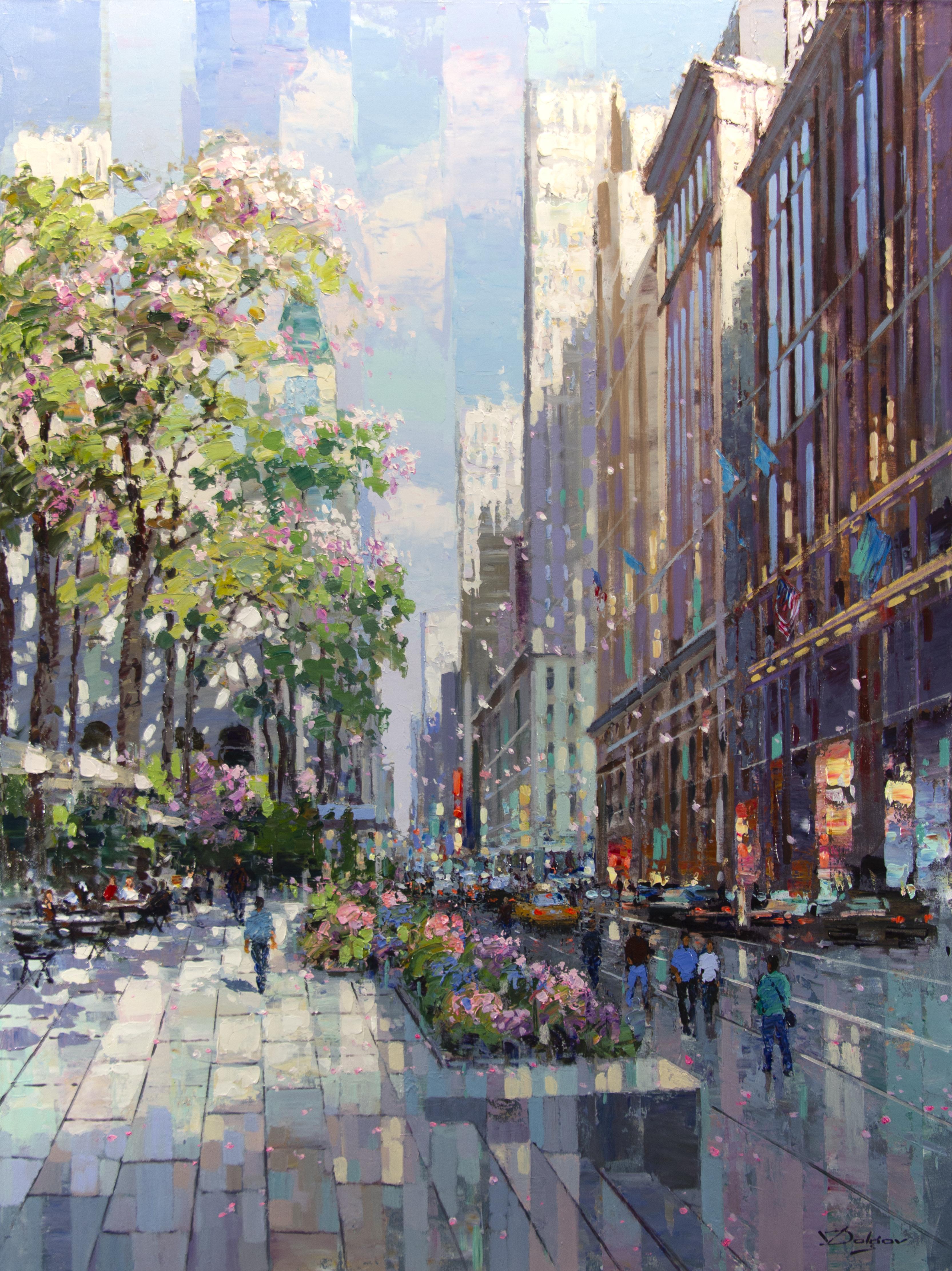Vadim Dolgov Landscape Painting - "Walking in New York, " Acrylic Painting