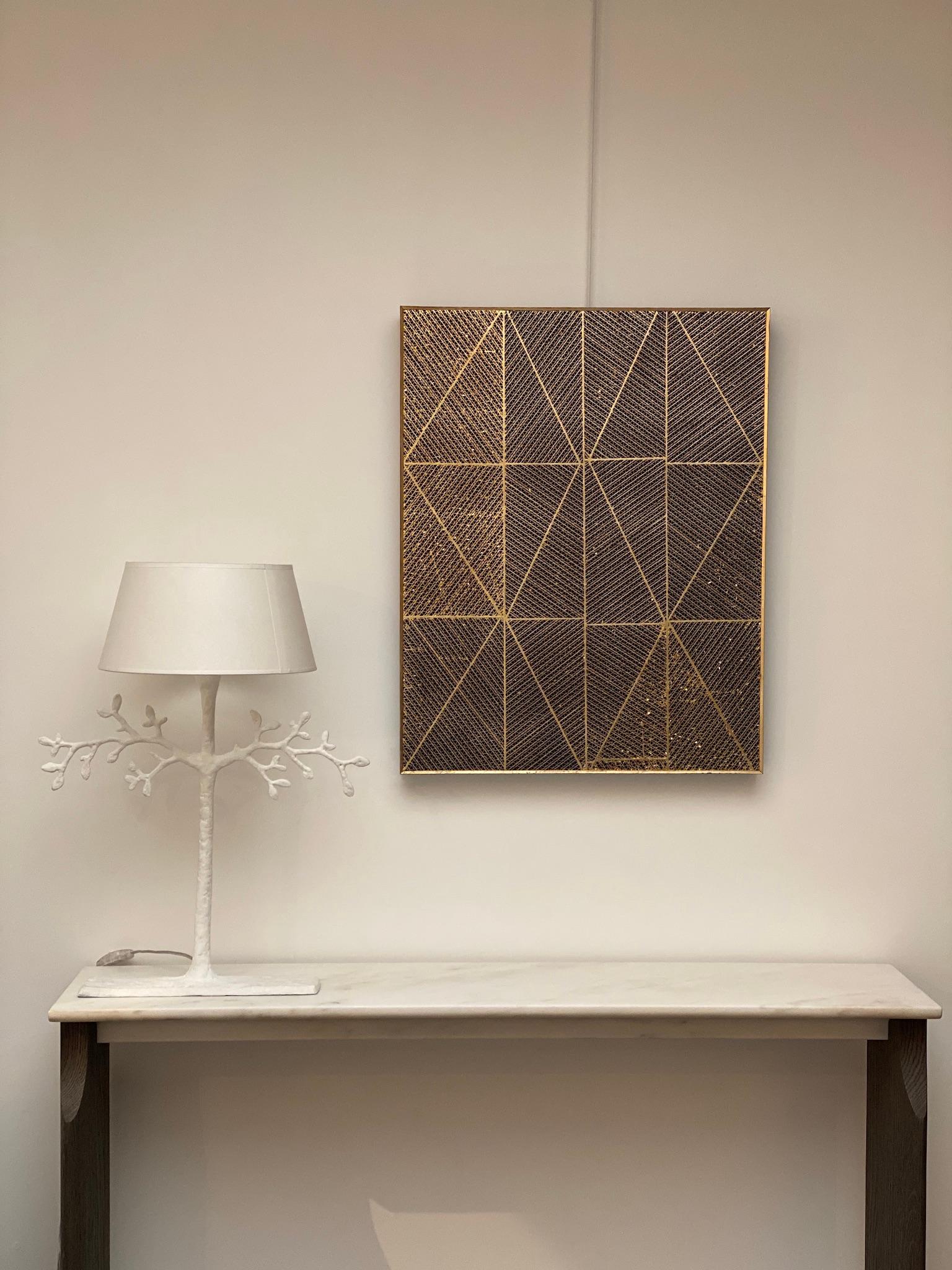 Other Vadim Garine Bleus Lointains in Cardboard and Gold Leaf Painting