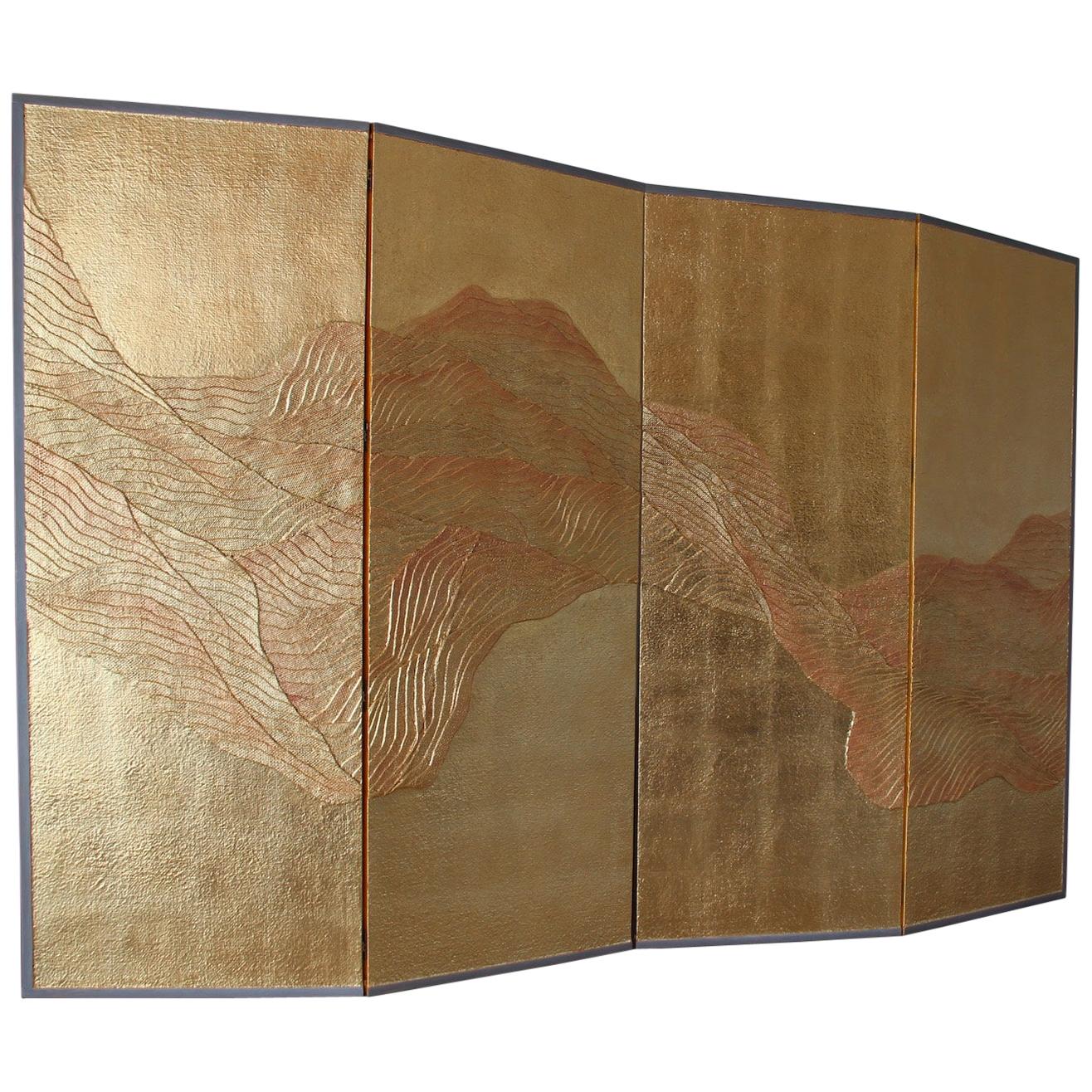 Vadim Garine Screen in Tempera and Gold Leaf For Sale