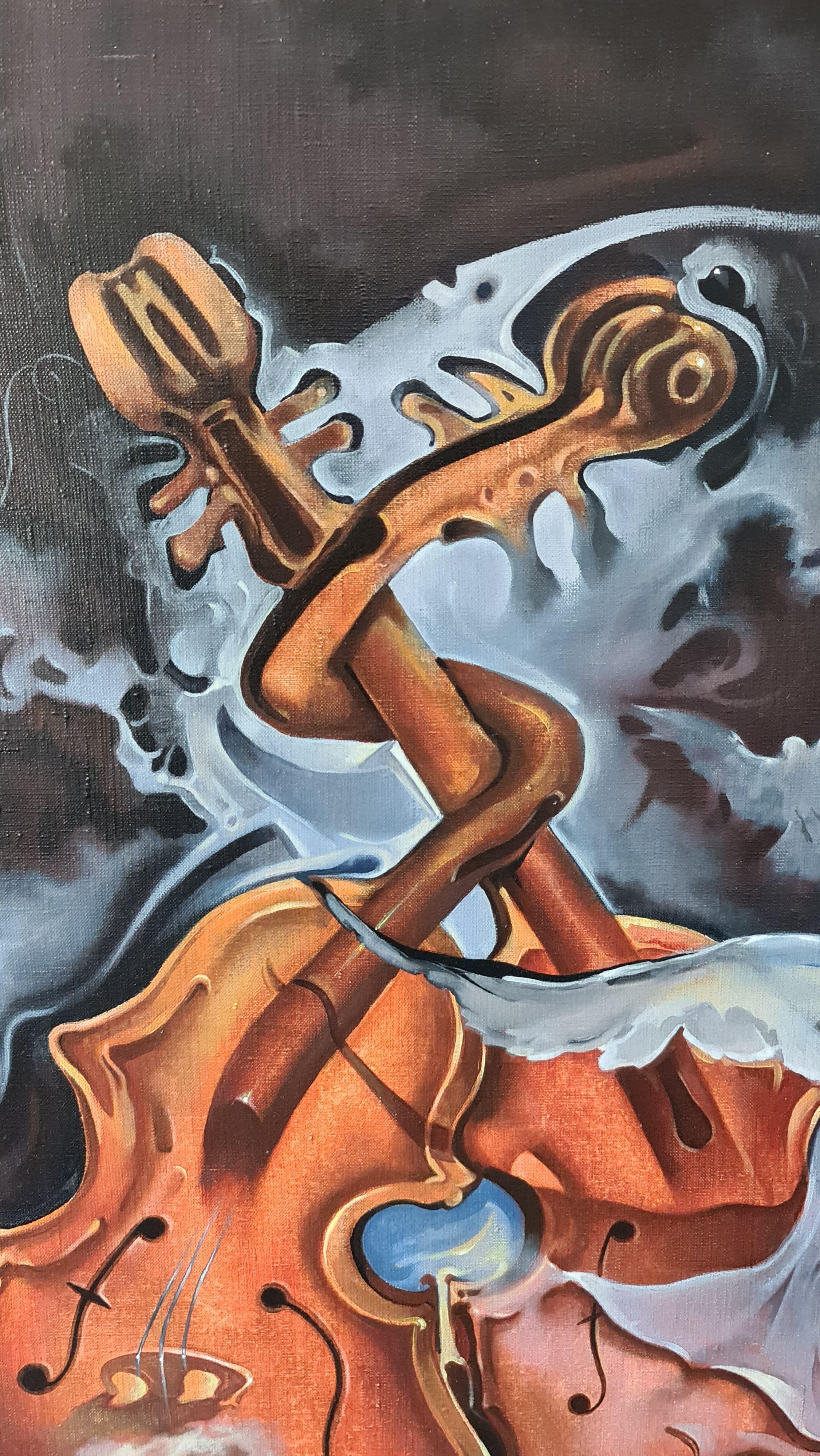 Durcheinander. Komposition mit Violinen und Walfängern. 2014. Öl auf Leinwand, 100x80 cm  – Painting von Vadim Kovalev