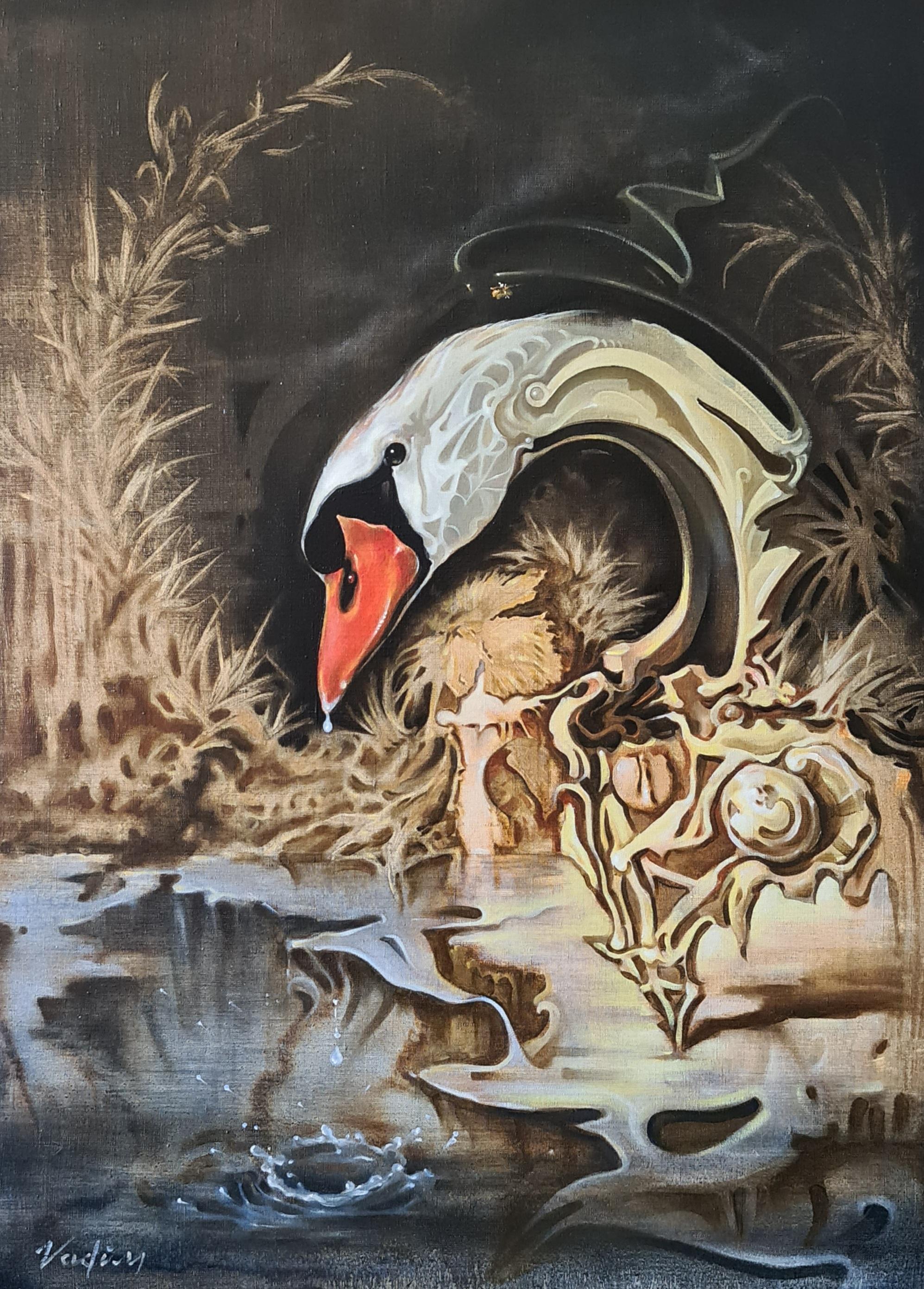 Vadim Kovalev Animal Painting - Swan. 2014 oil on canvas, 100x73 cm