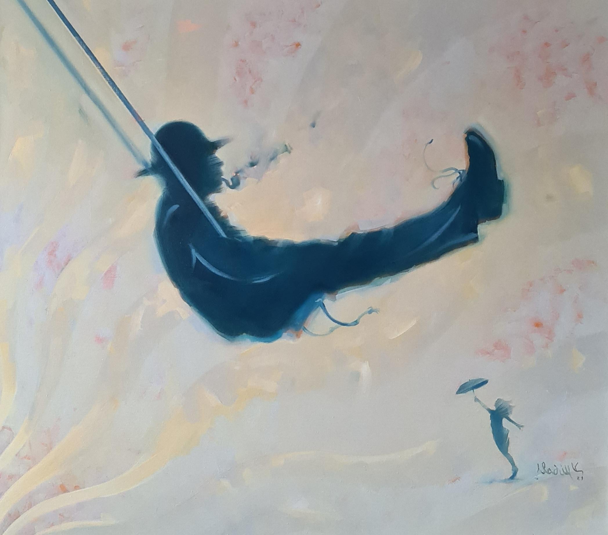 Vadim Kovalev Abstract Painting - Swing. 2021., oil on canvas, 90x100 cm