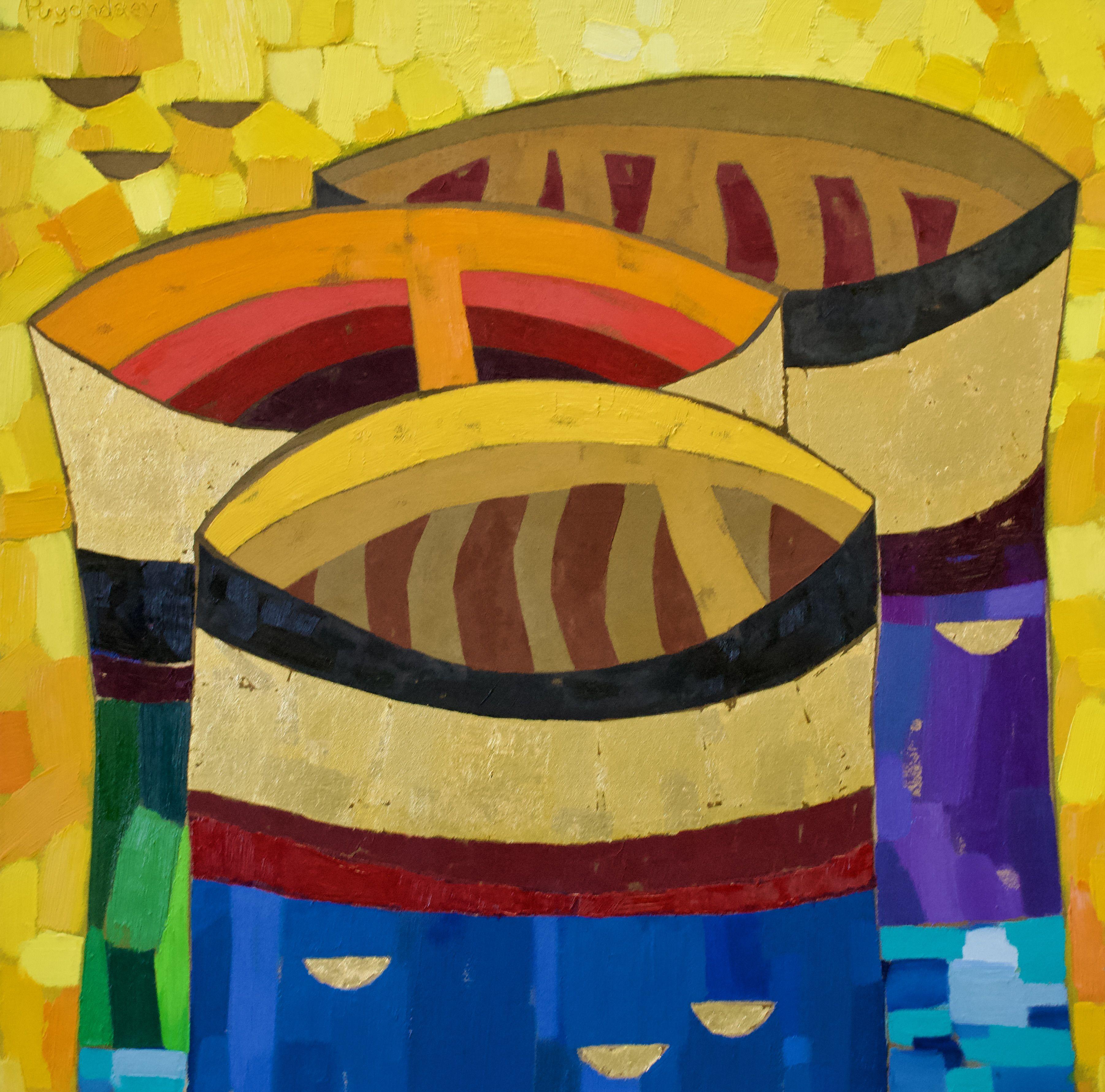 Barcos dorados, Pintura, Óleo sobre lienzo - Painting de Vadim Puyandaev