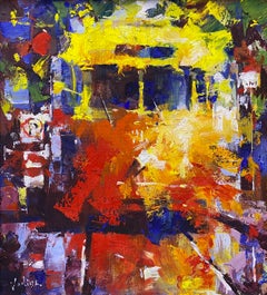 Treno di sera a Varsavia Impressionismo Pittura ad olio originale, pronta da appendere