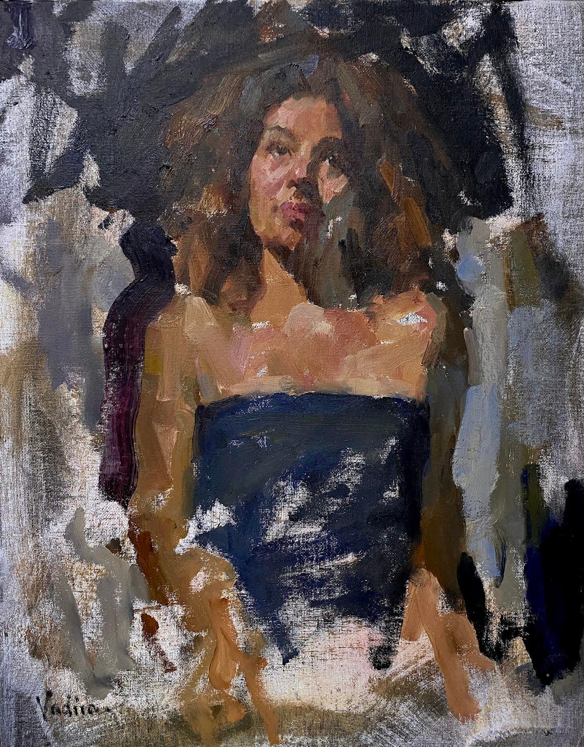 Au loin Portrait Impressionnisme Peinture à l'huile originale, prête à être accrochée