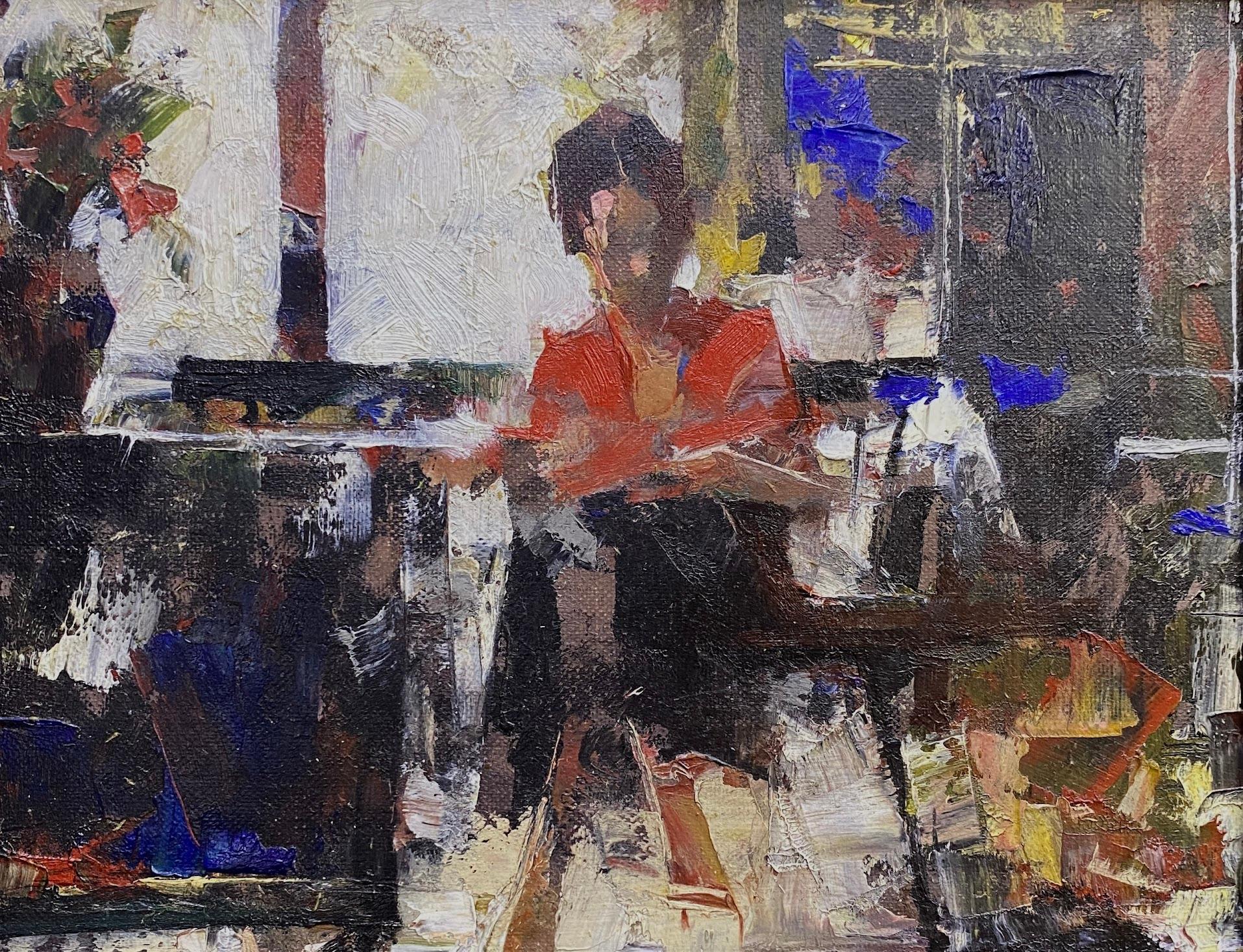 Vadim Zang Figurative Painting – Unordentliches Zimmer Figurativer Impressionismus Original Ölgemälde, hängefertig