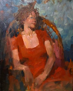Red Dress Portrait Impressionism Original oil Painting, Ready to Hang