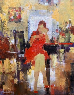Waiting for Guests Figurative Impressionism Original oil Painting, Ready to Hang