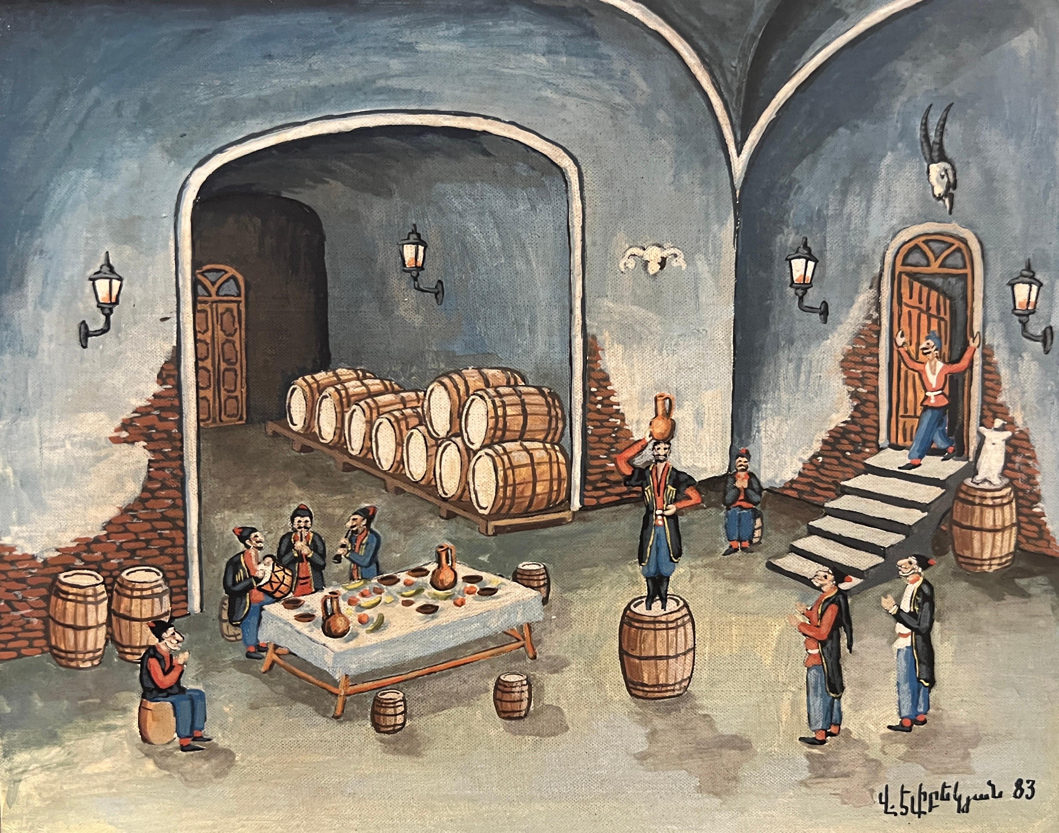 The Celebration in the Vineyard, zeitgenössische Malerei, Vagharshak Elibekyan  . im Angebot 1