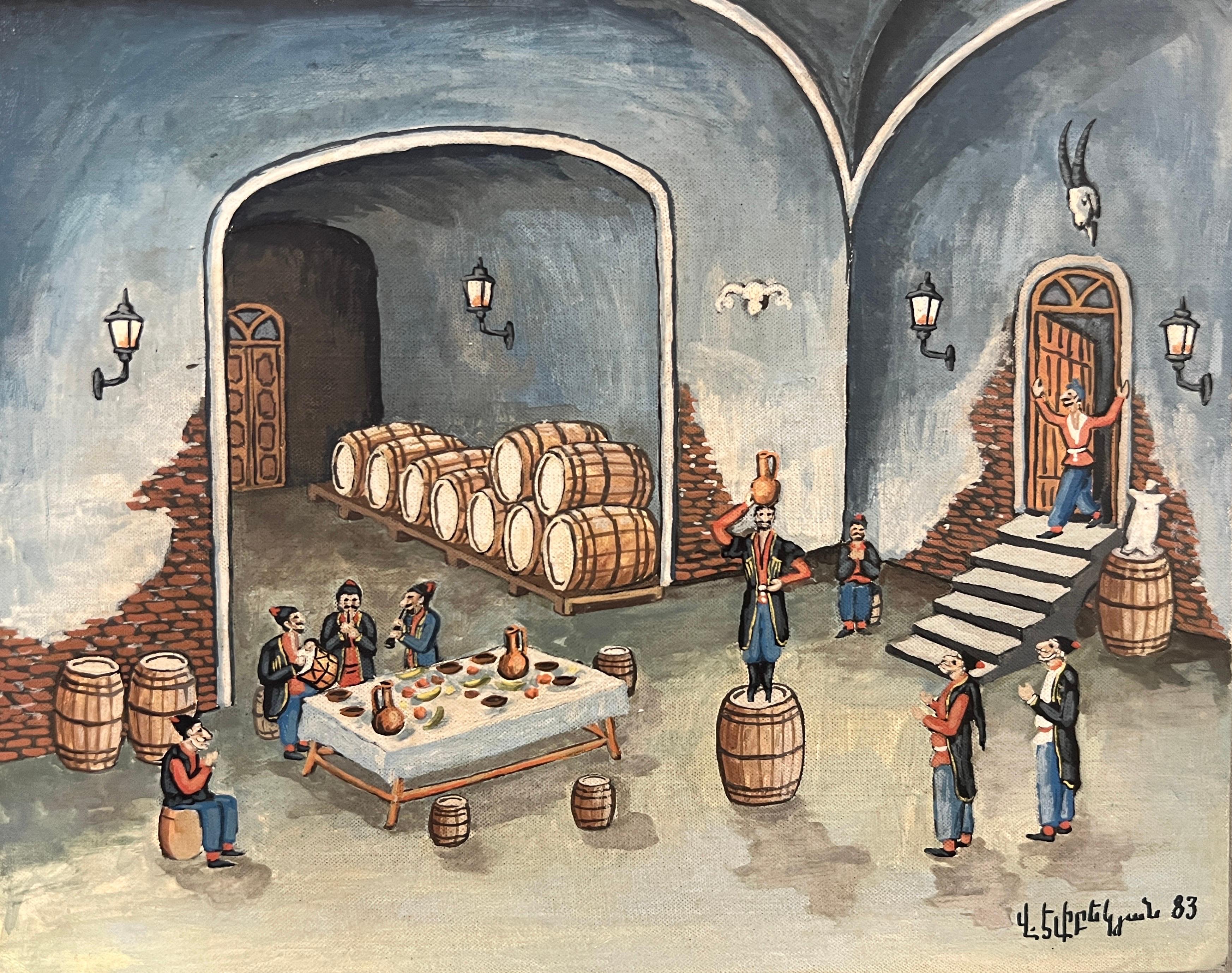 Celebrazione nel vigneto, pittura contemporanea, Vagharshak Elibekyan  .