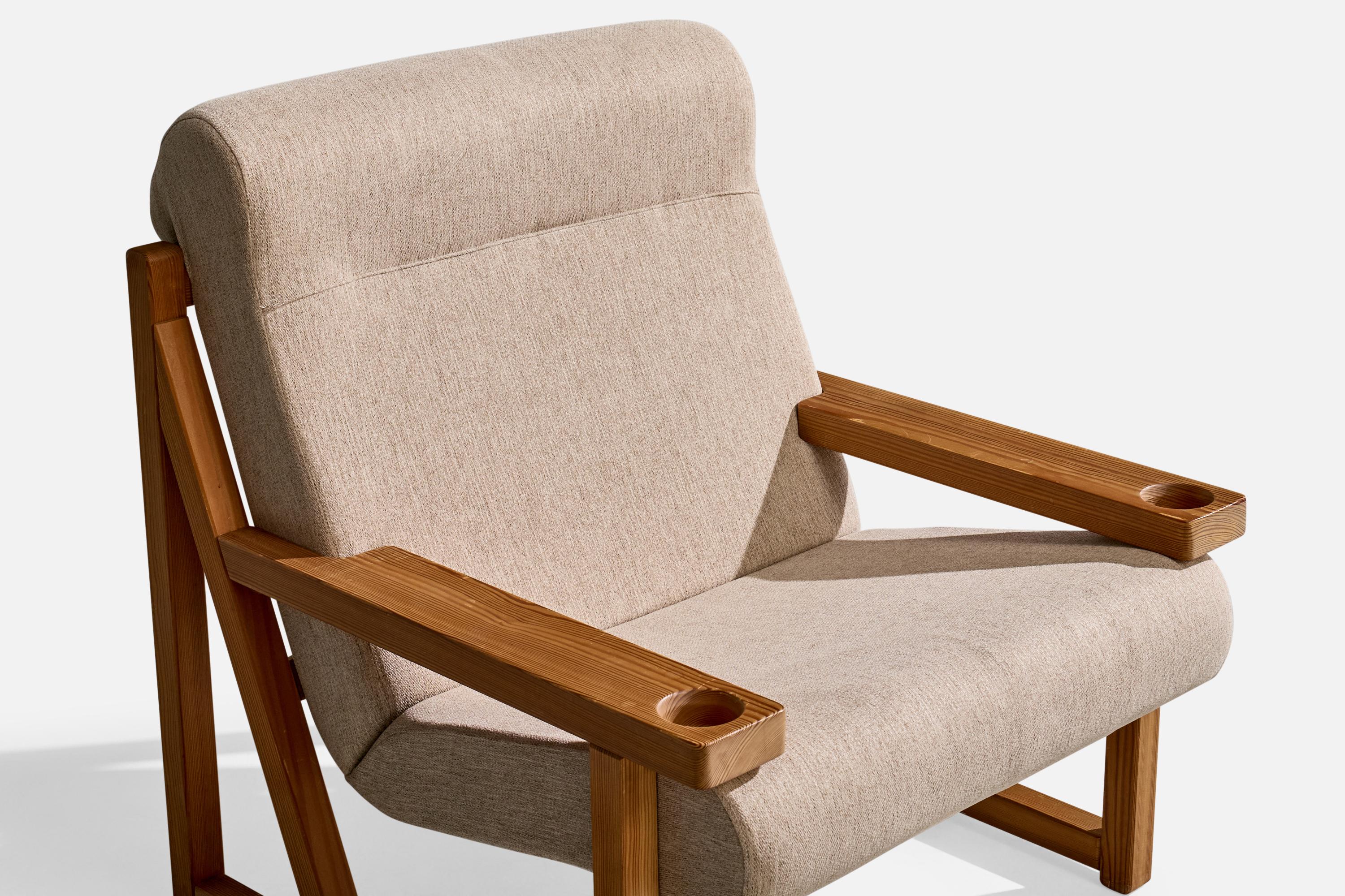 Vagn Fuglsang, Lounge Chairs, Pine, Fabric, Denmark, 1970s For Sale 5