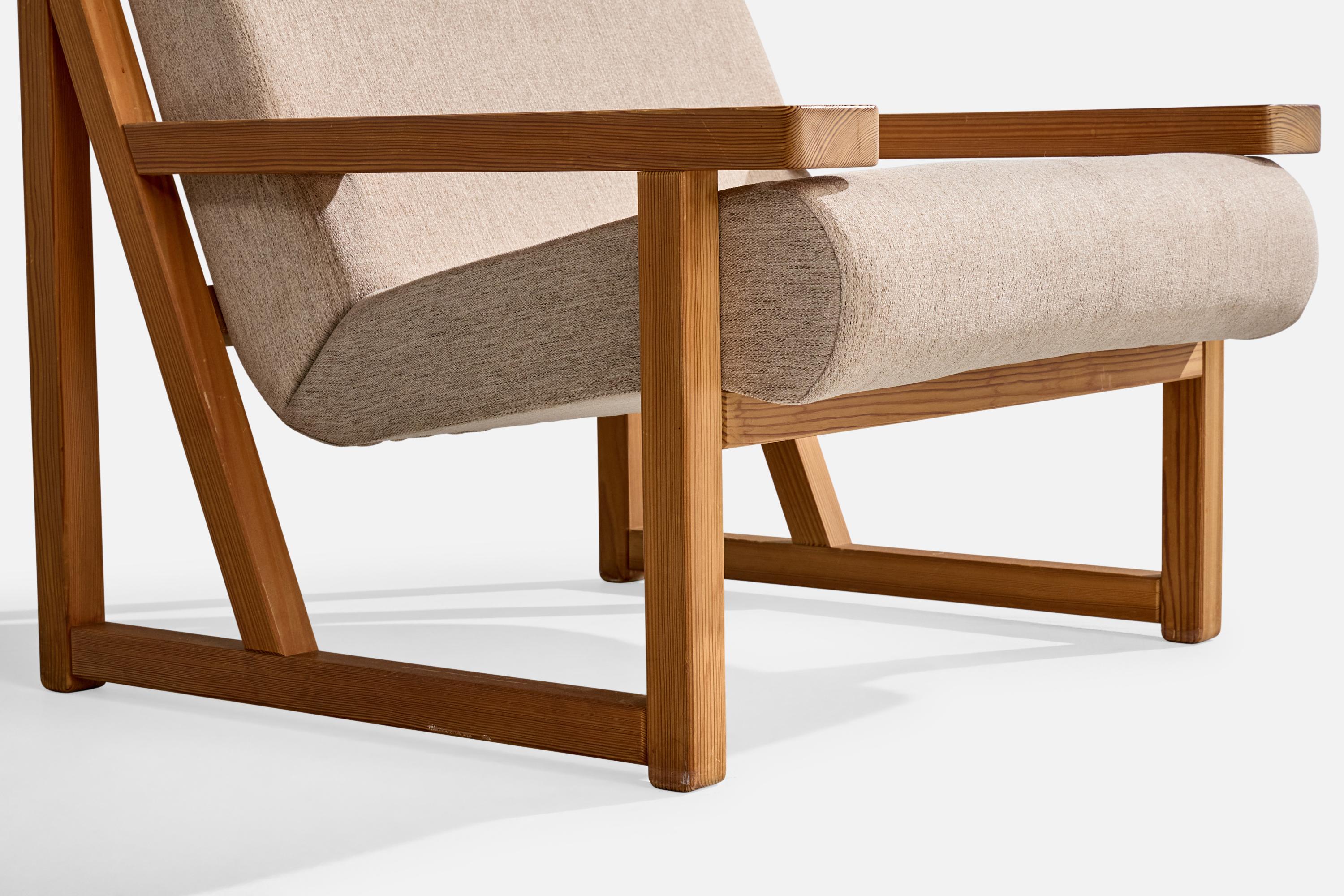 Danish Vagn Fuglsang, Lounge Chairs, Pine, Fabric, Denmark, 1970s For Sale