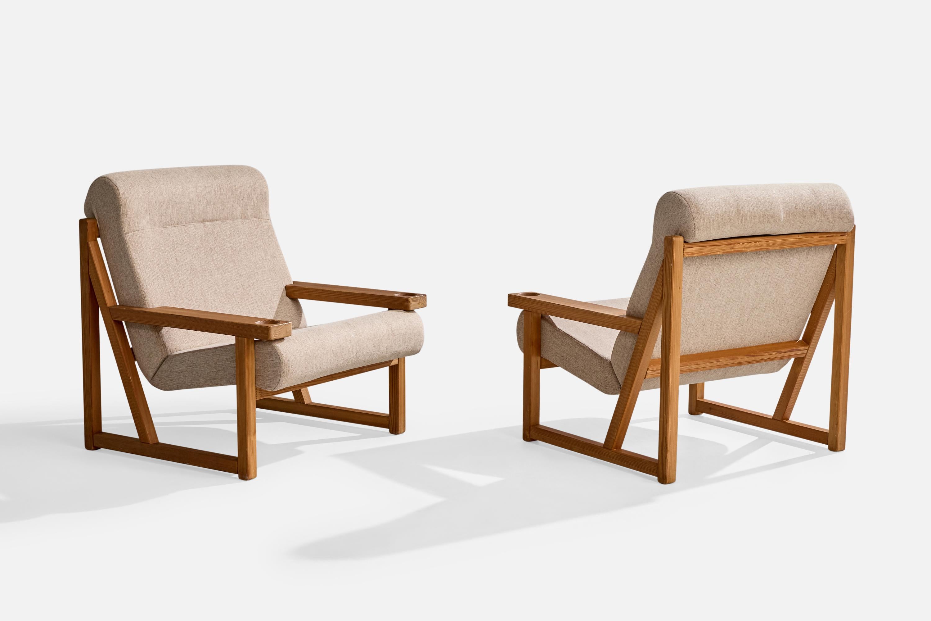 Late 20th Century Vagn Fuglsang, Lounge Chairs, Pine, Fabric, Denmark, 1970s For Sale