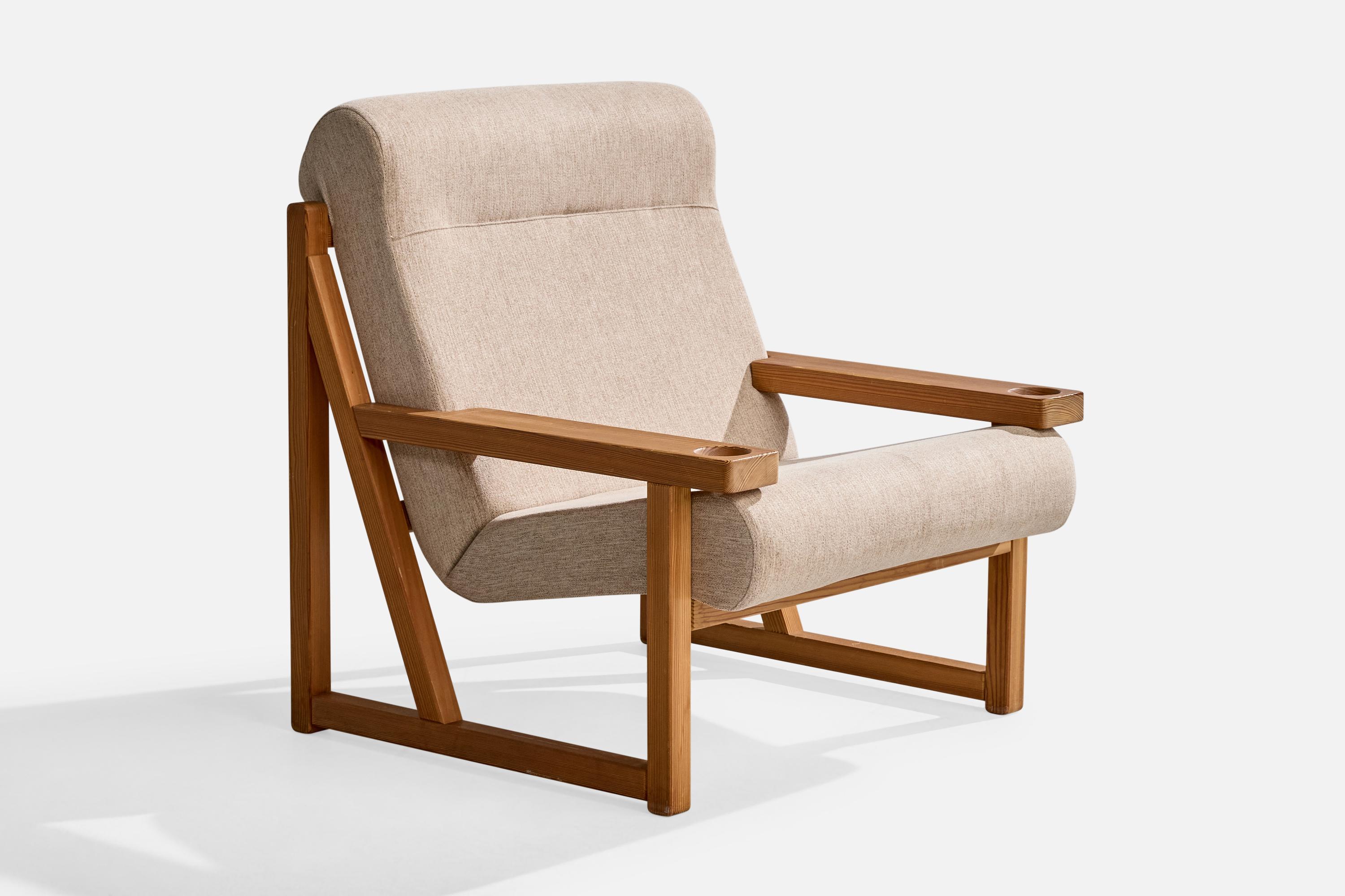 Vagn Fuglsang, Lounge Chairs, Pine, Fabric, Denmark, 1970s For Sale 2