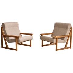 Vagn Fuglsang, Lounge Chairs, Pine, Fabric, Denmark, 1970s