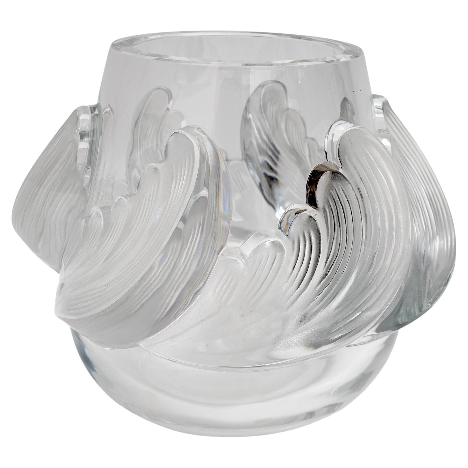 "Vagues" Art Decò Crystal Vase Signed Lalique, France 1960s For Sale