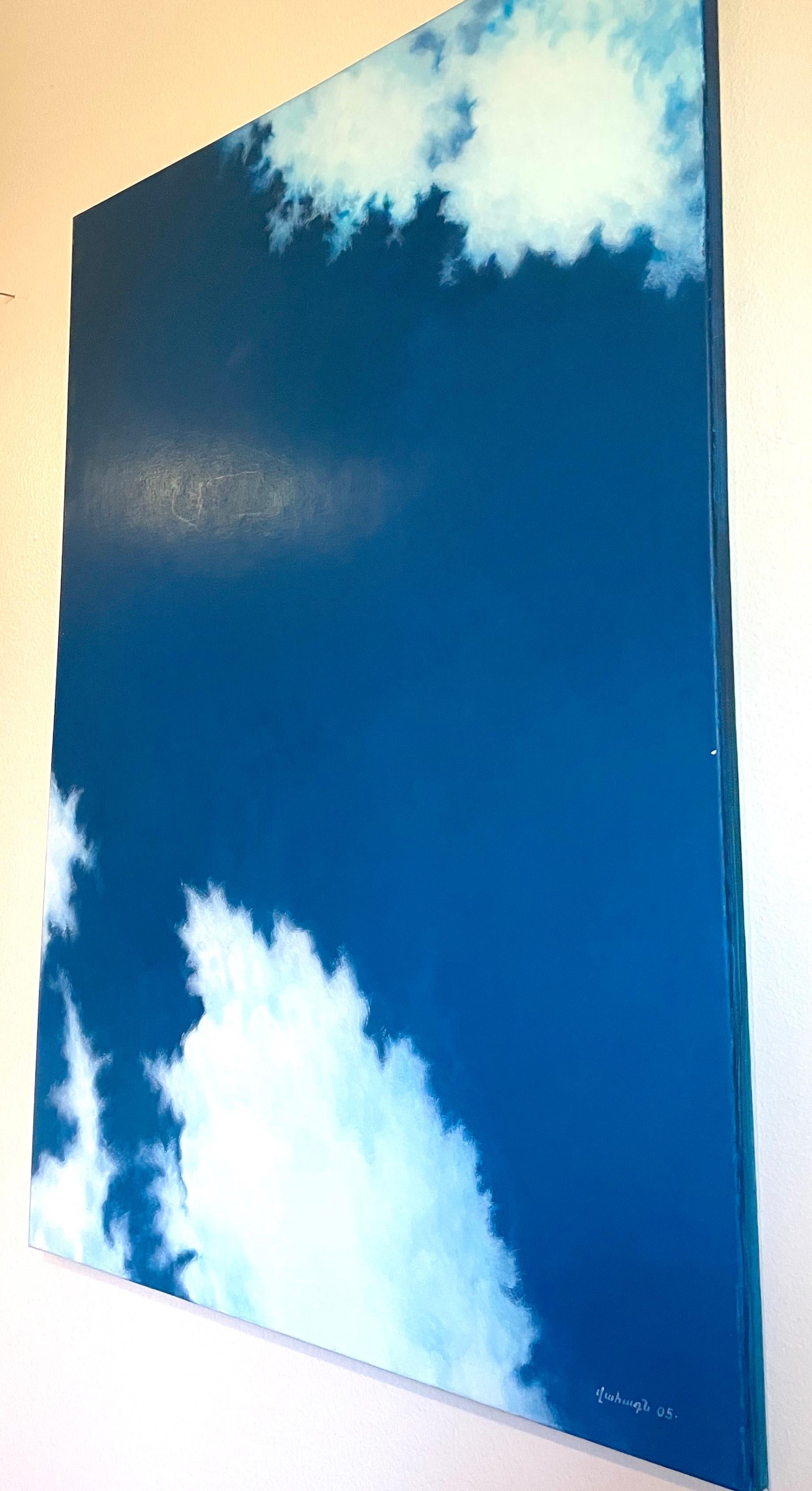 Blue Sky, peinture à l'huile abstraite, prête à être accrochée - Impressionnisme Painting par Vahagn Ghaltaghchyan