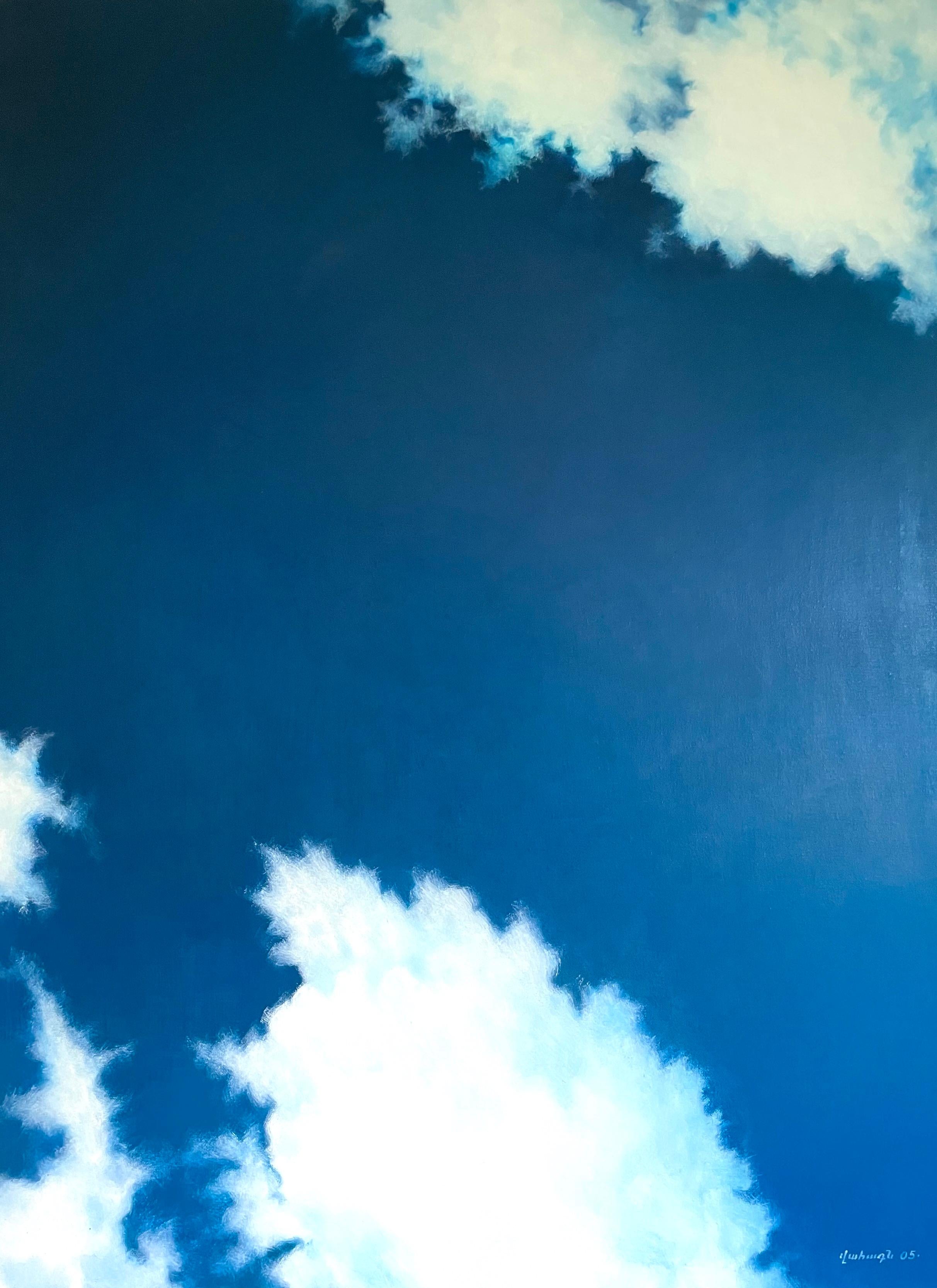 Blue Sky, peinture à l'huile abstraite, prête à être accrochée
