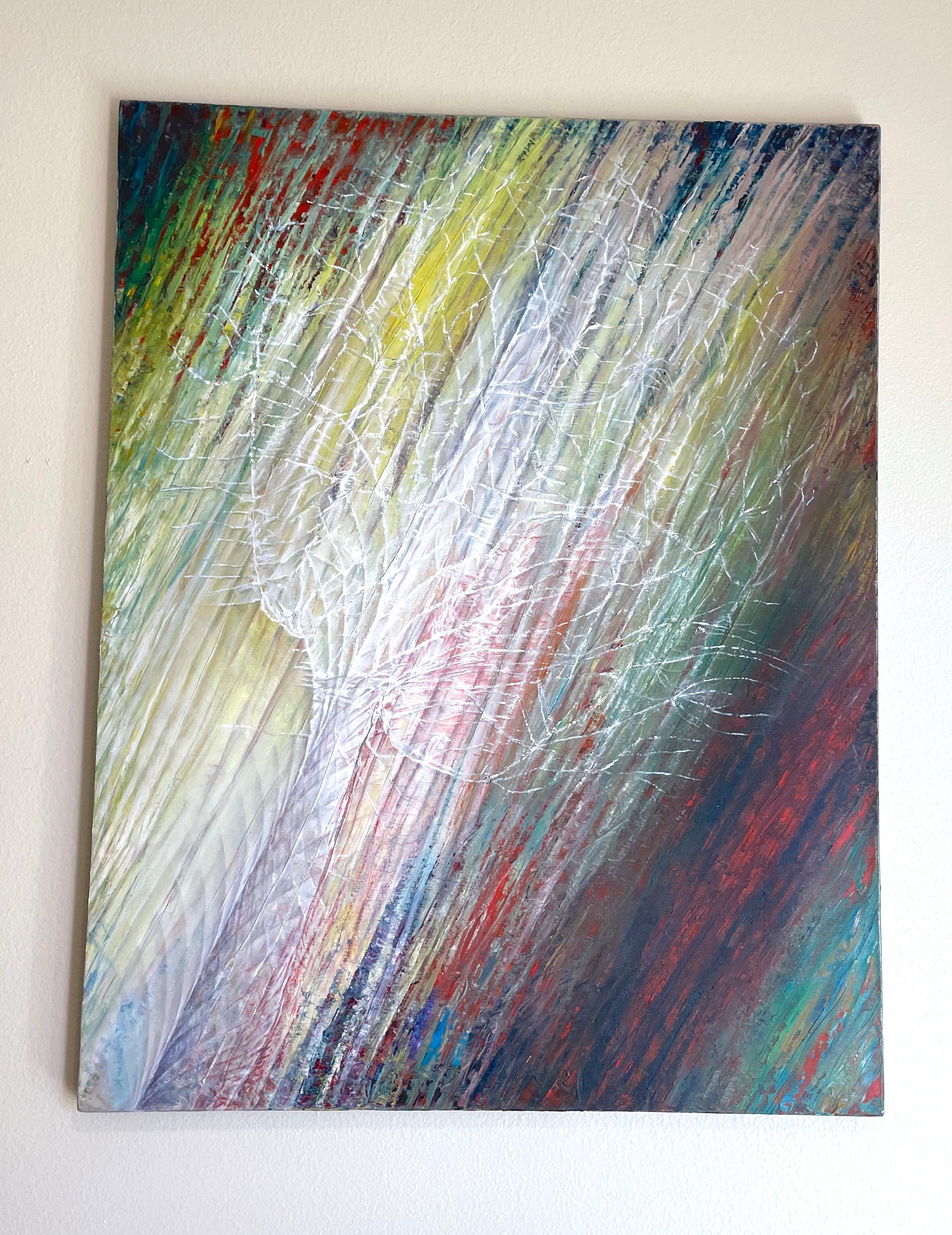 Dandelion in the Wind, Abstract, Original oil Painting, Ready to Hang For Sale 2