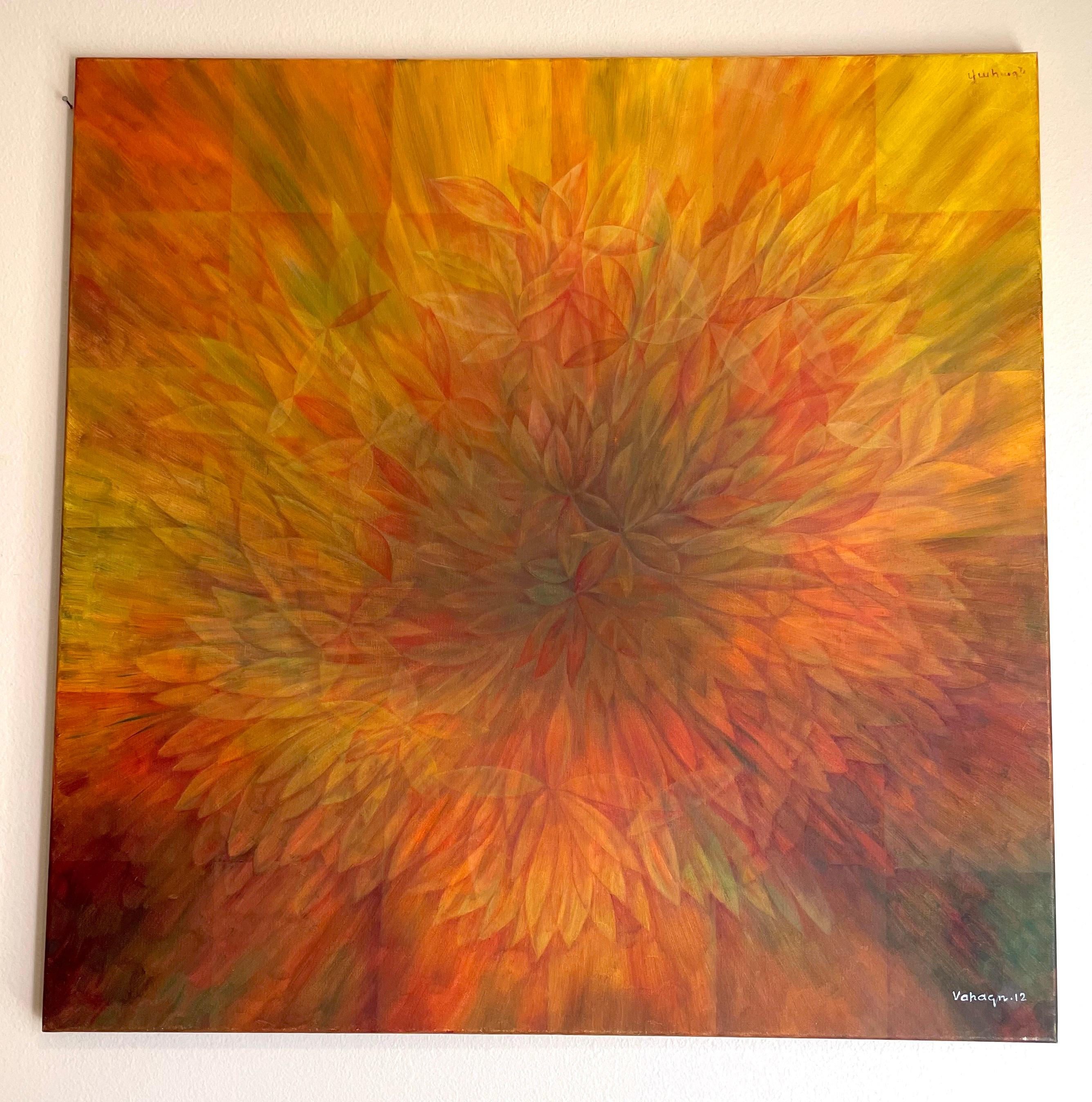 Festival d'automne, peinture à l'huile originale, prête à être accrochée - Marron Abstract Painting par Vahagn Ghaltaghchyan