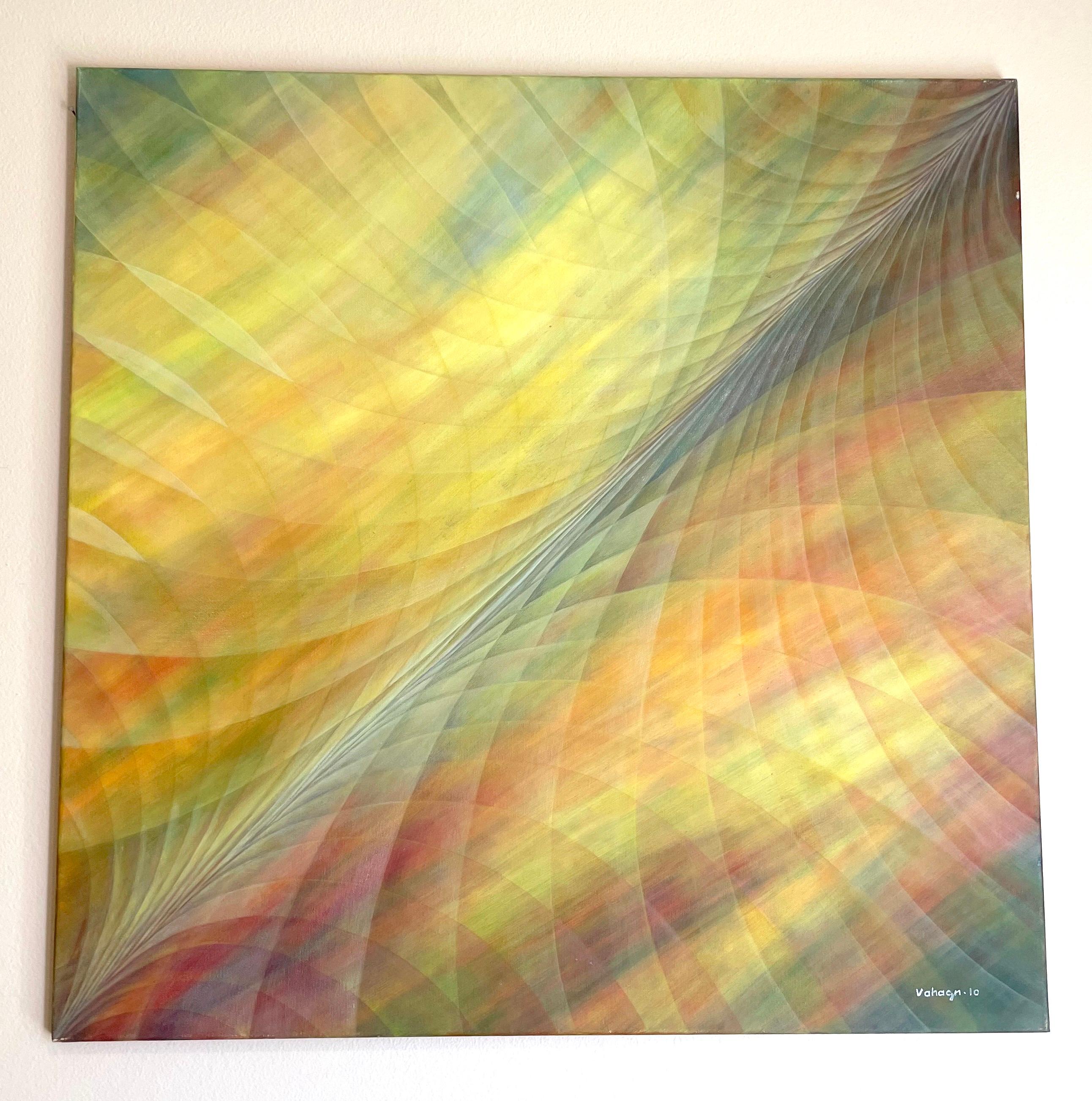 Freeway, Abstrakte Kunst, Original-Ölgemälde in Öl, hängefertig (Beige), Abstract Painting, von Vahagn Ghaltaghchyan