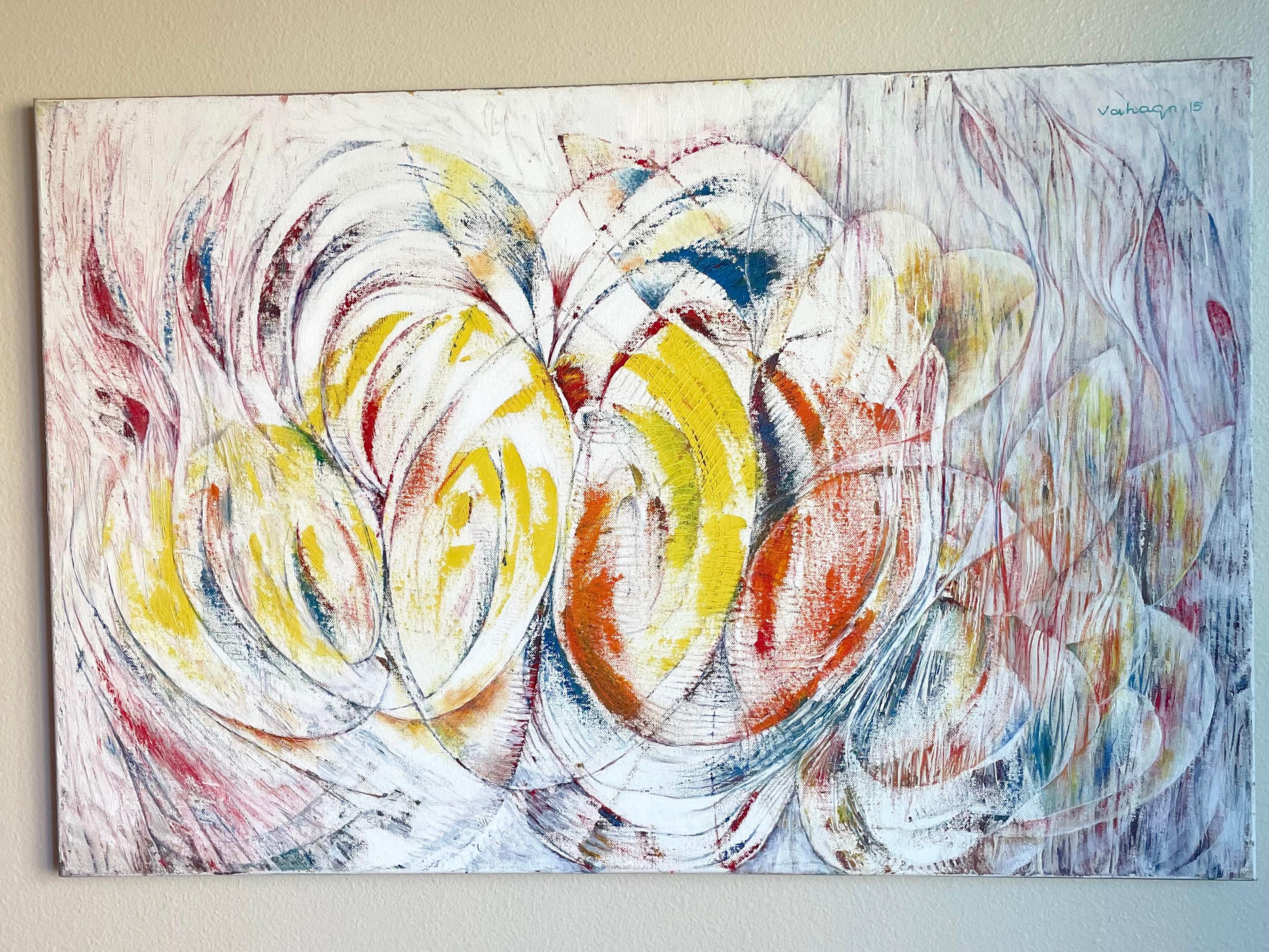 Obst des Lebens, Abstrakte Kunst, Original-Ölgemälde in Öl, hängefertig – Painting von Vahagn Ghaltaghchyan