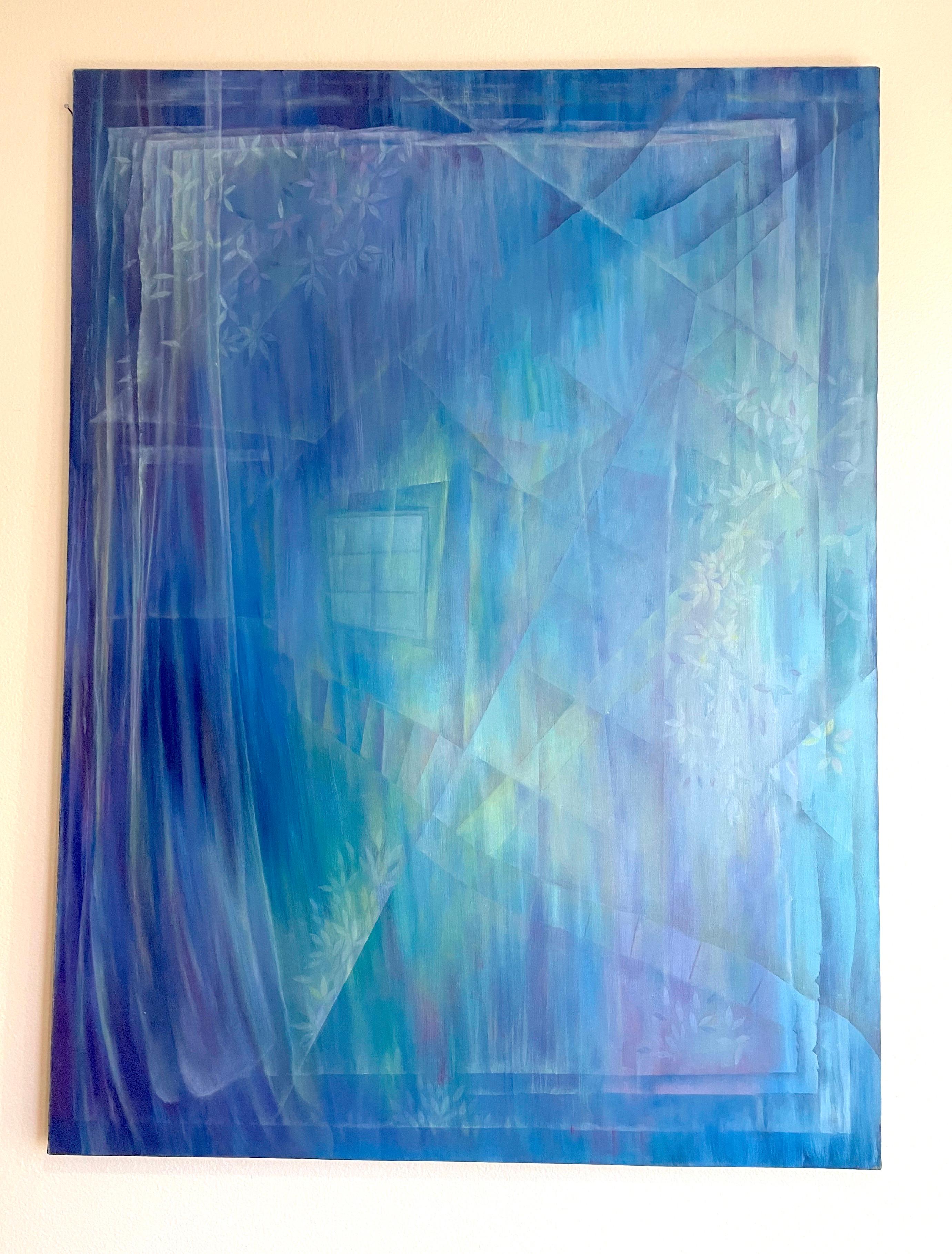 Unser Haus, Abstrakt, blau, Original-Ölgemälde, hängefertig (Impressionismus), Painting, von Vahagn Ghaltaghchyan