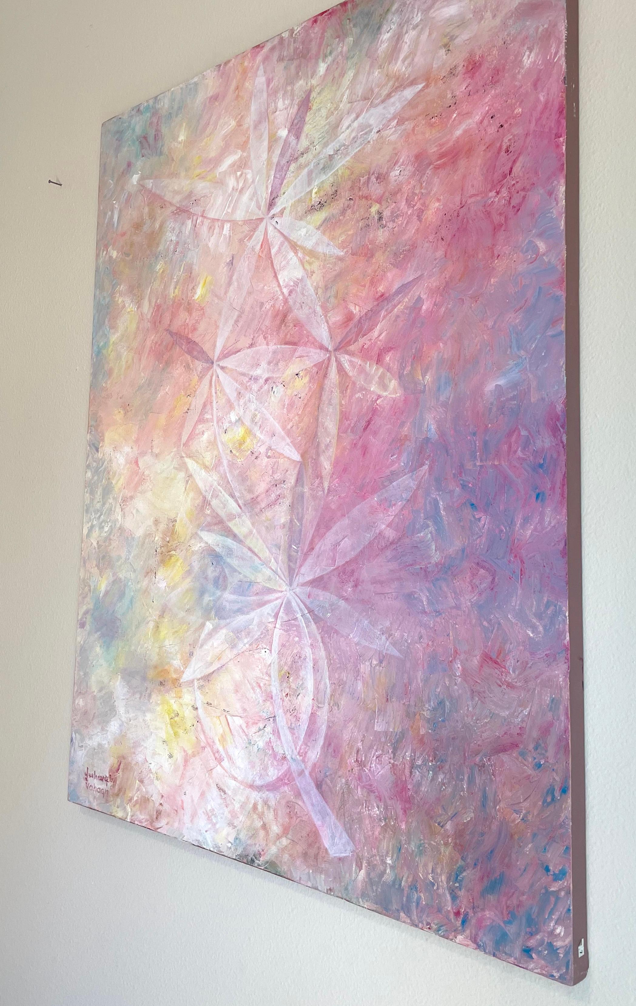 Pink Bloom, Abstract, Original oil Painting, Ready to Hang For Sale 1