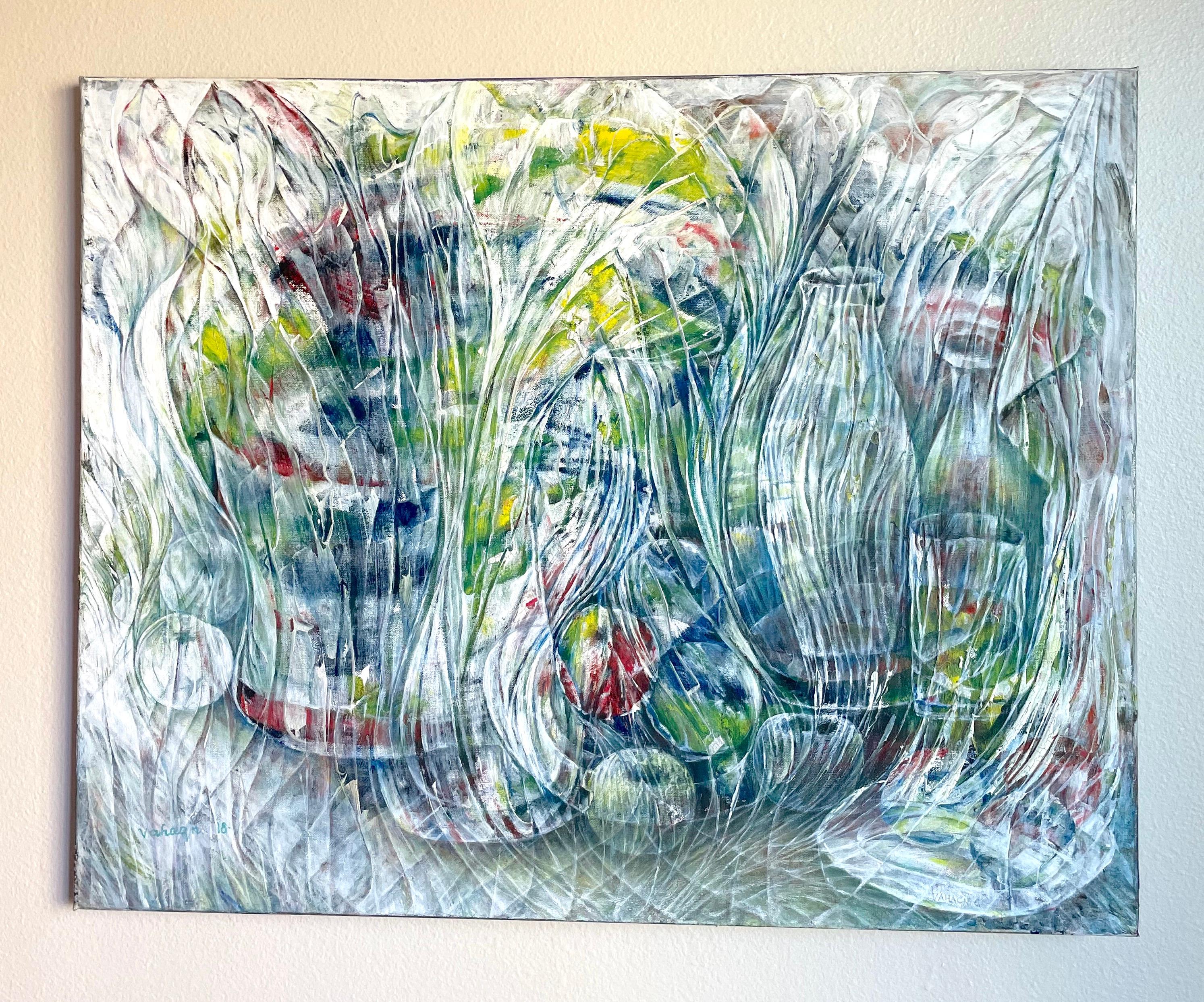Stillleben mit Äpfeln, Abstrakt, Original-Ölgemälde, hängefertig (Impressionismus), Painting, von Vahagn Ghaltaghchyan