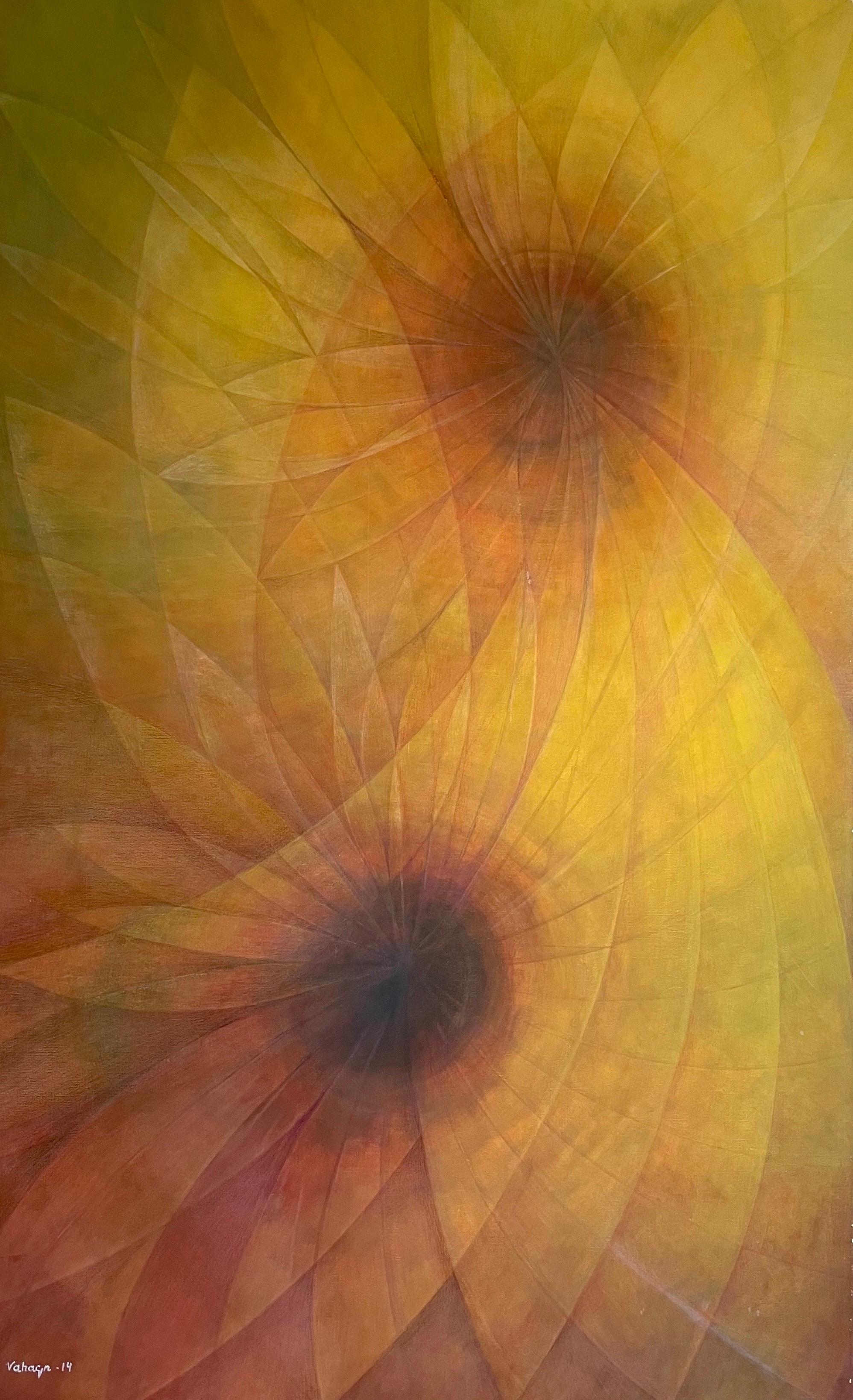 Sonnenblume, Abstraktes Original-Ölgemälde, hängefertig