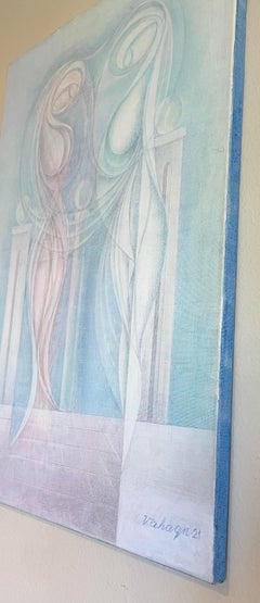 Two Women, Abstract, Original Painting, Ready to Hang