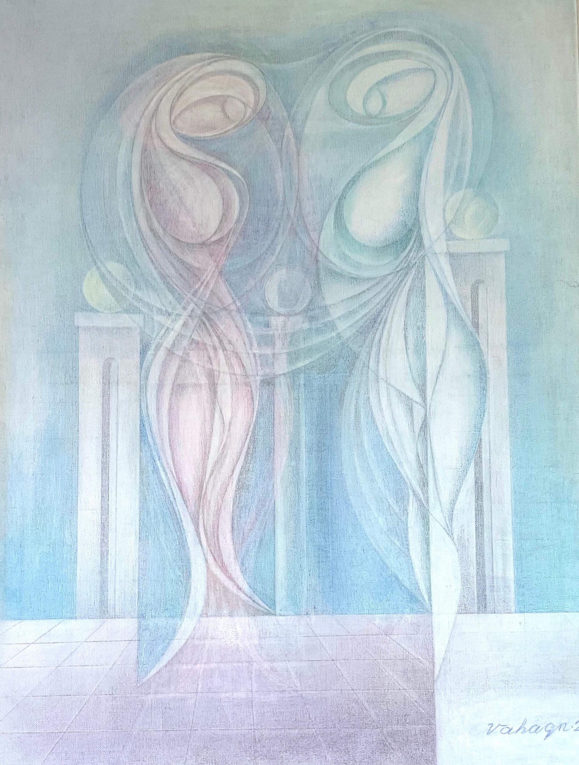 Zwei Frauen, Abstrakt, Originalgemälde, hängefertig