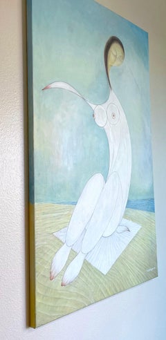 Frau am Meer, Abstrakt-Figuratives, Original-Ölgemälde, hängefertig