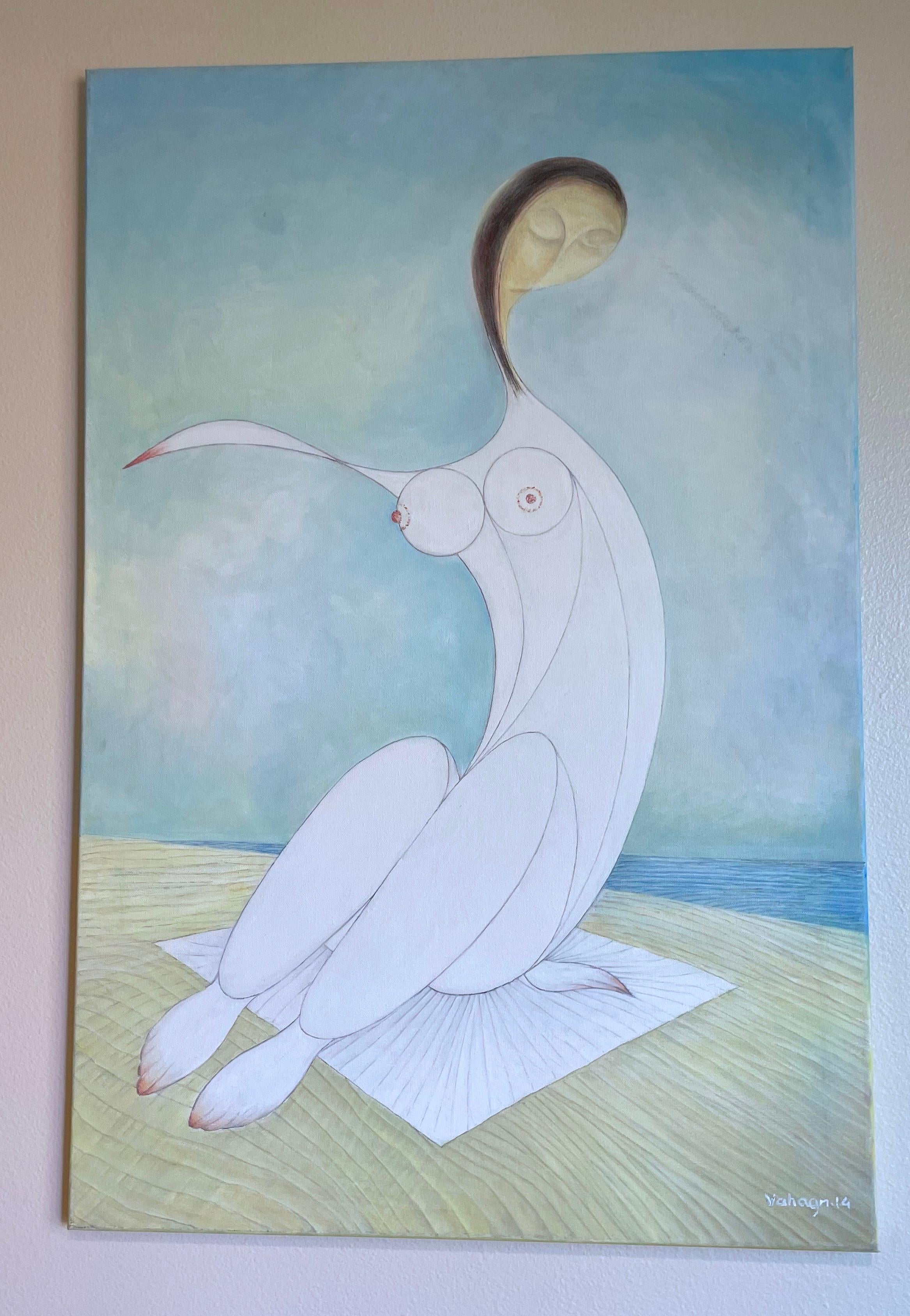 Woman by the Sea, Abstract Figurative, Original Oil Painting, Ready to Hang For Sale 2