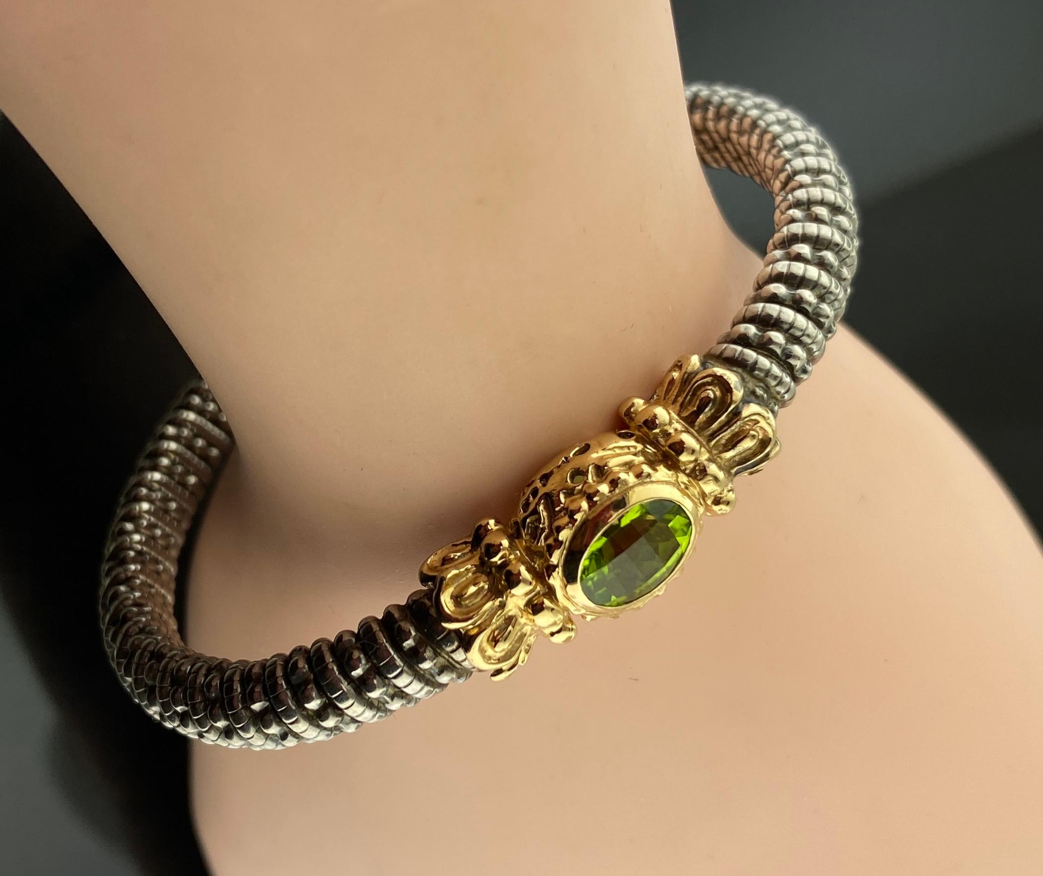 Vahan 14KT & Sterling Silver, Peridot Bracelet In Good Condition For Sale In Palm Desert, CA