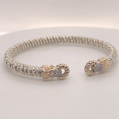 Vahan Open Bangle Bracelet with Diamonds in 14K Yellow Gold and Silver