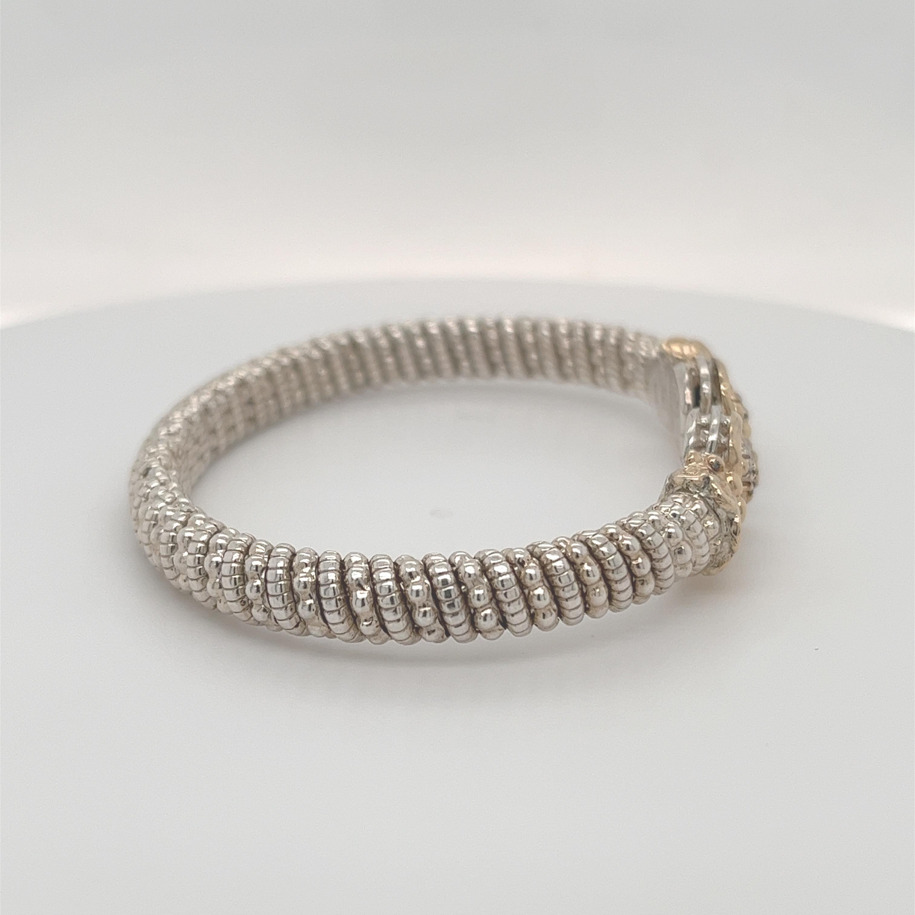 Vahan Open Bangle Bracelet with Diamonds in 14K Yellow Gold and Silver For Sale 8