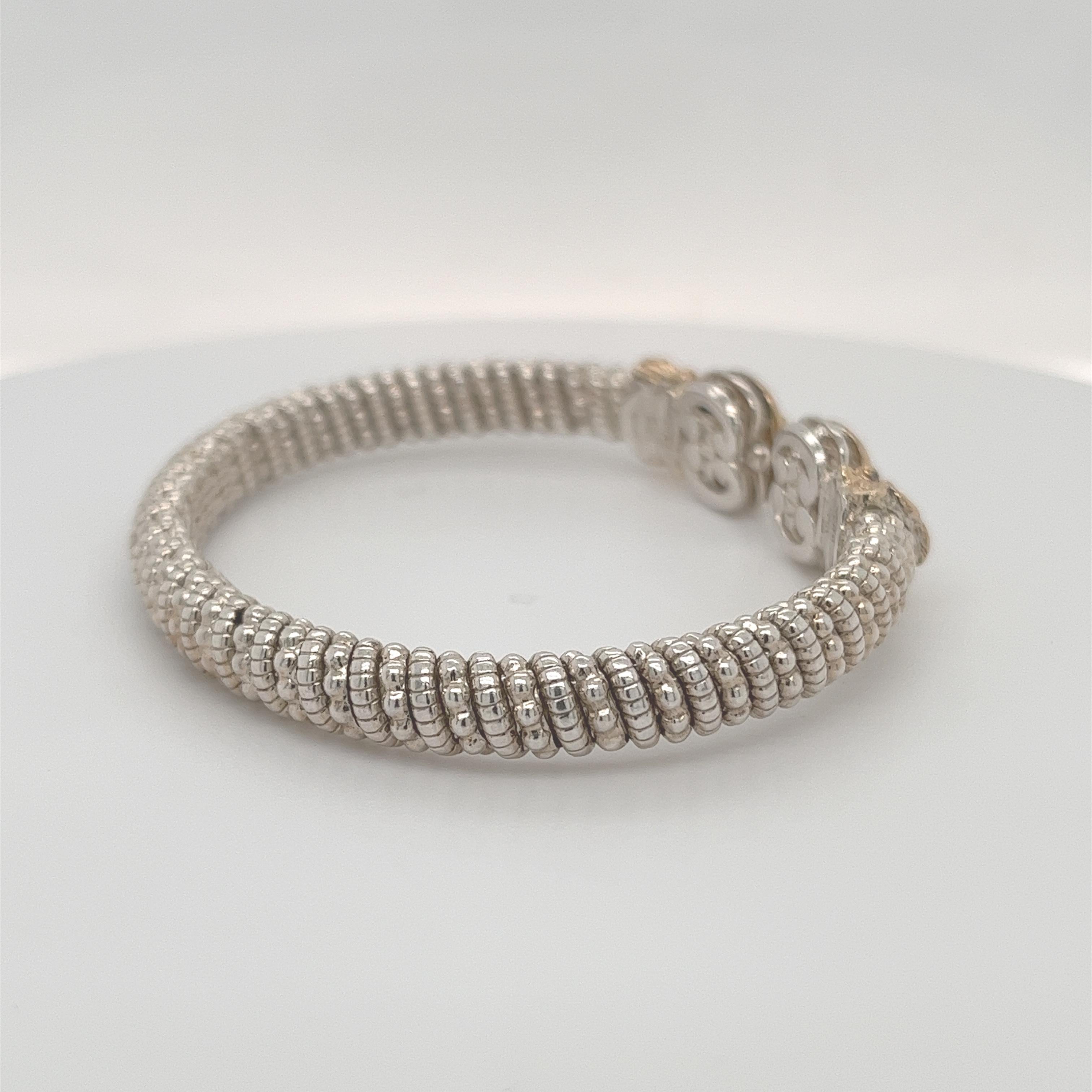 Vahan Open Bangle Bracelet with Diamonds in 14K Yellow Gold and Silver For Sale 9