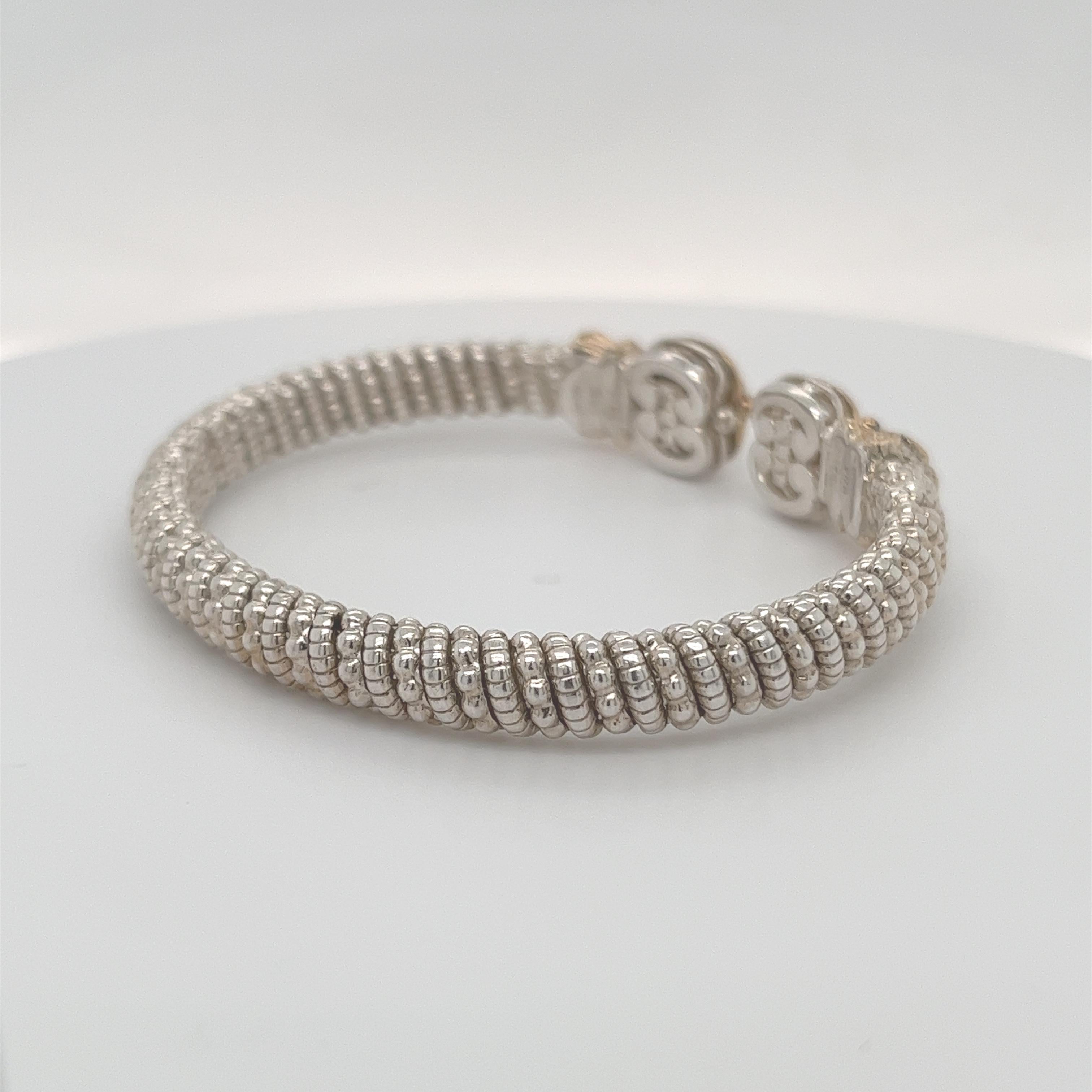 Vahan Open Bangle Bracelet with Diamonds in 14K Yellow Gold and Silver For Sale 10