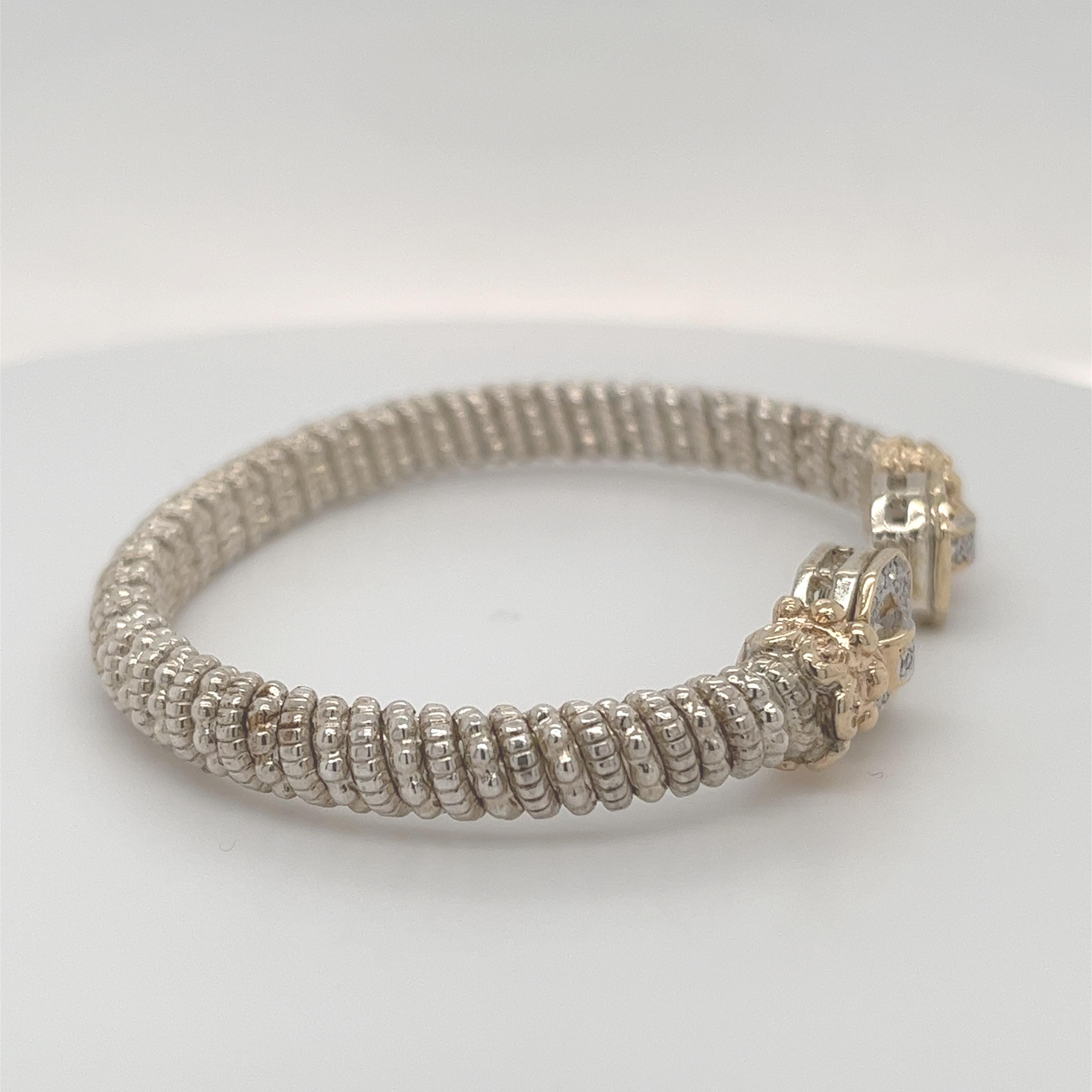Vahan Open Bangle Bracelet with Diamonds in 14K Yellow Gold and Silver For Sale 11