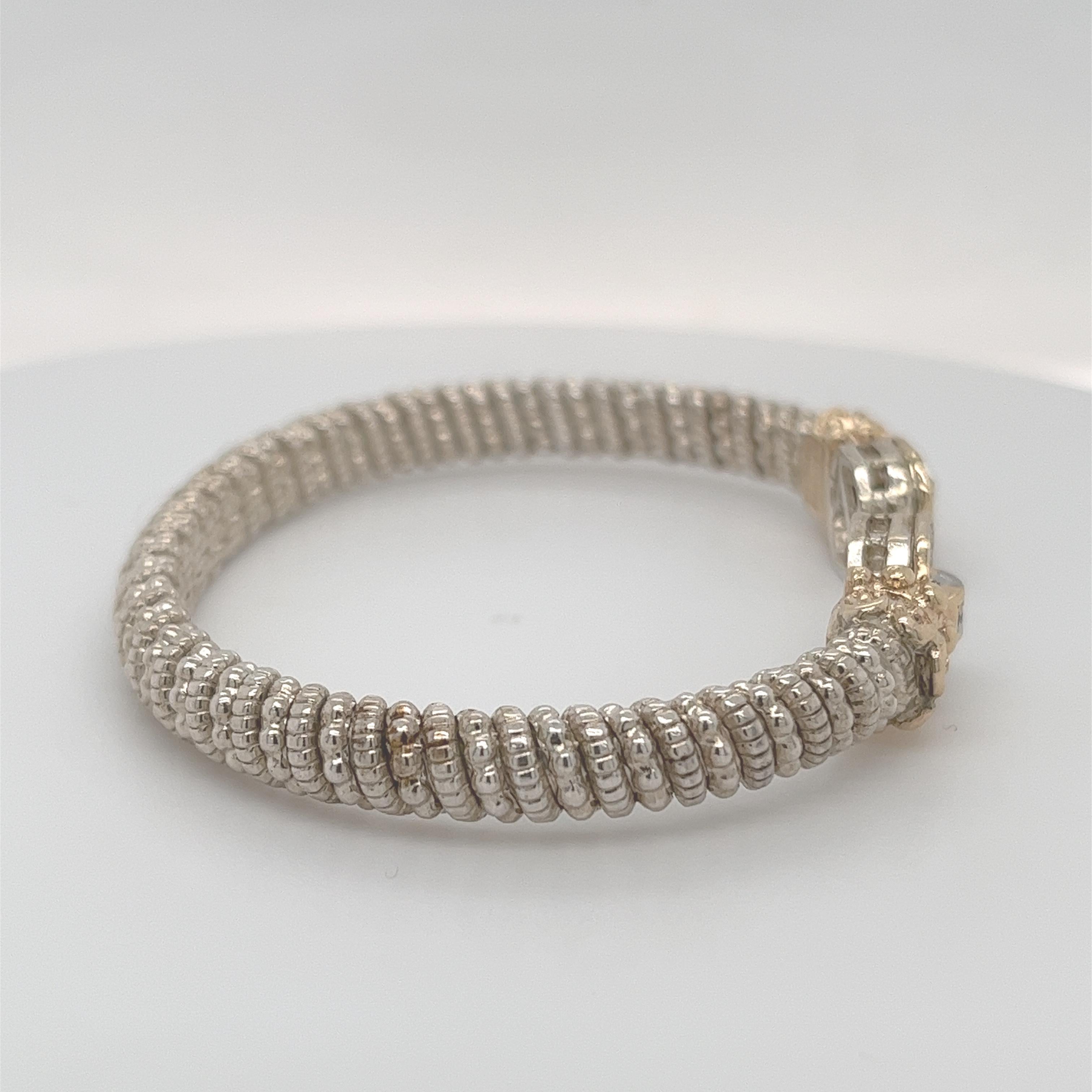 Vahan Open Bangle Bracelet with Diamonds in 14K Yellow Gold and Silver For Sale 12