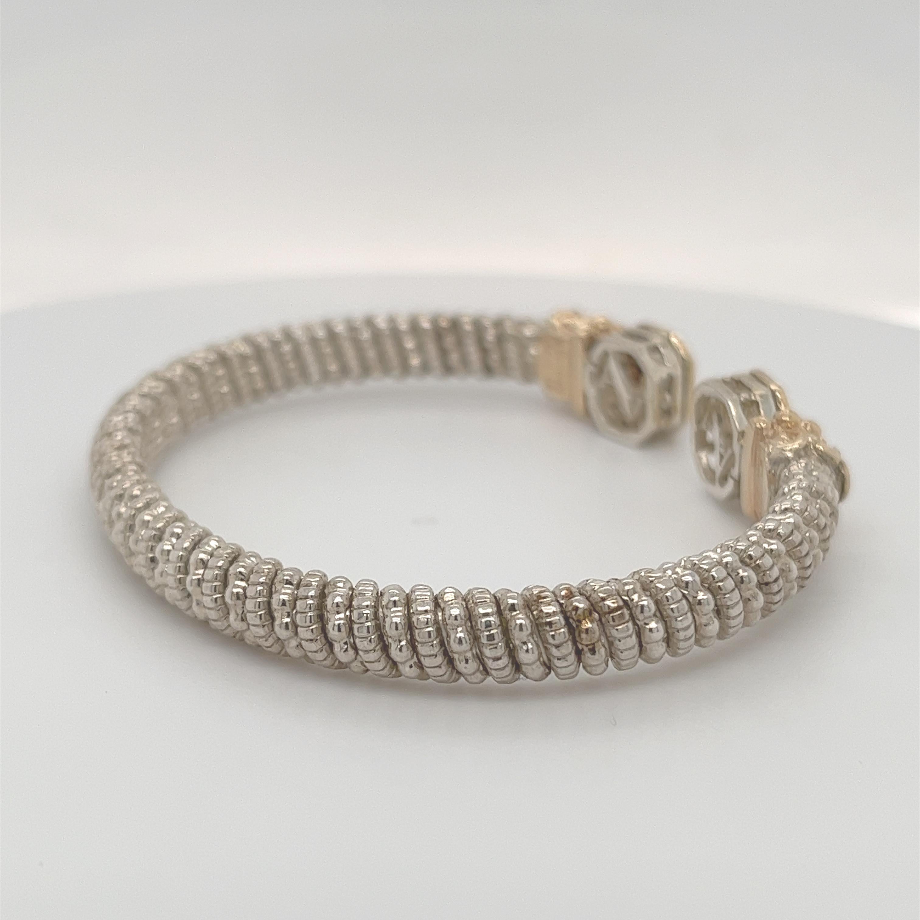 Vahan Open Bangle Bracelet with Diamonds in 14K Yellow Gold and Silver For Sale 13