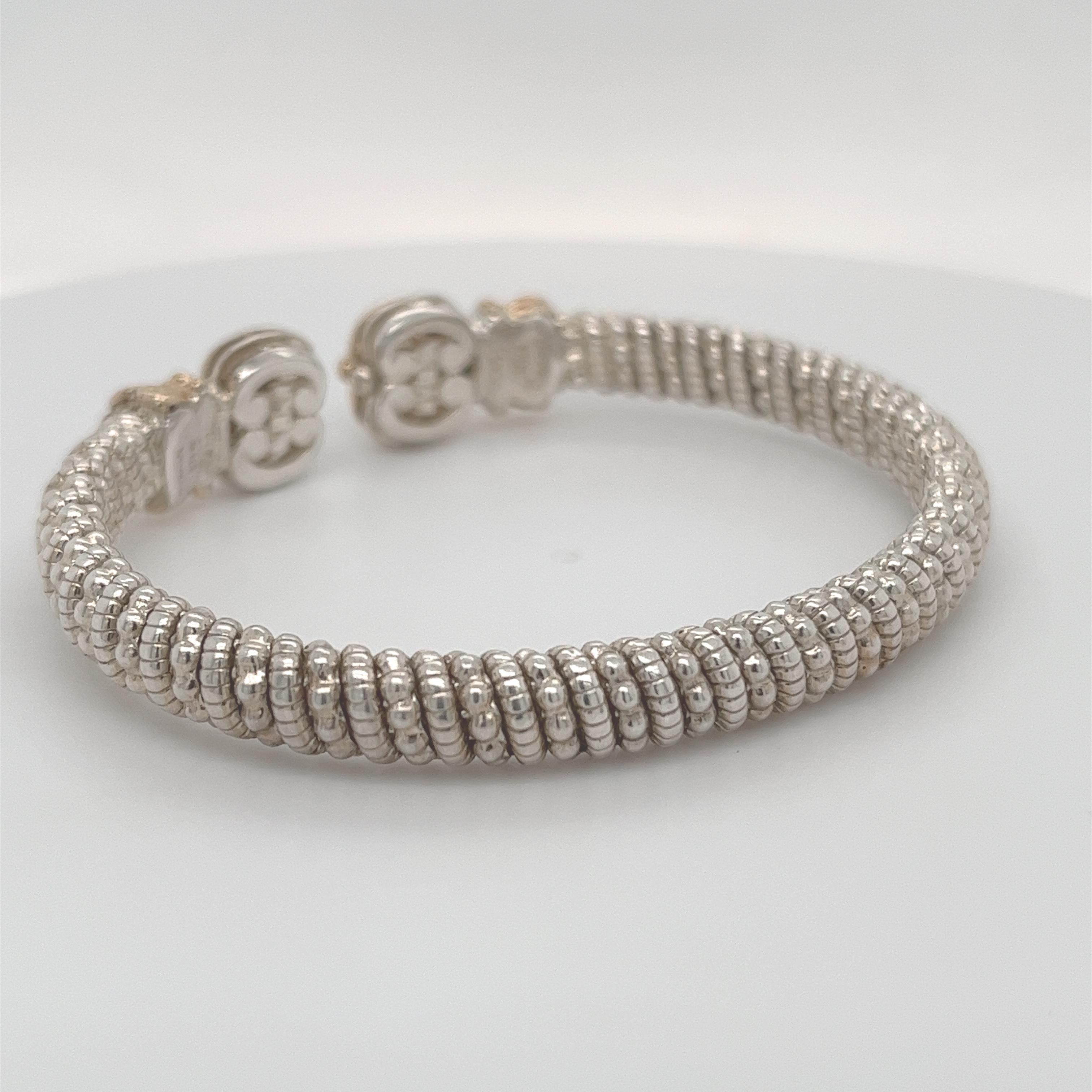 Modern Vahan Open Bangle Bracelet with Diamonds in 14K Yellow Gold and Silver For Sale