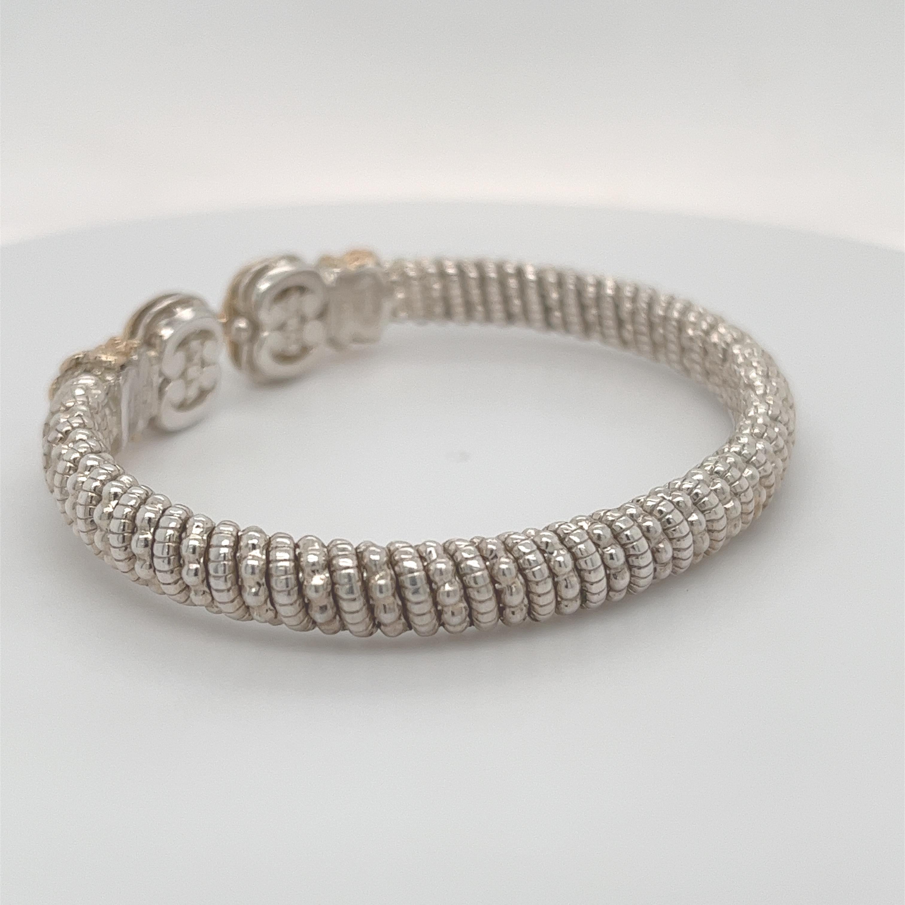Brilliant Cut Vahan Open Bangle Bracelet with Diamonds in 14K Yellow Gold and Silver For Sale