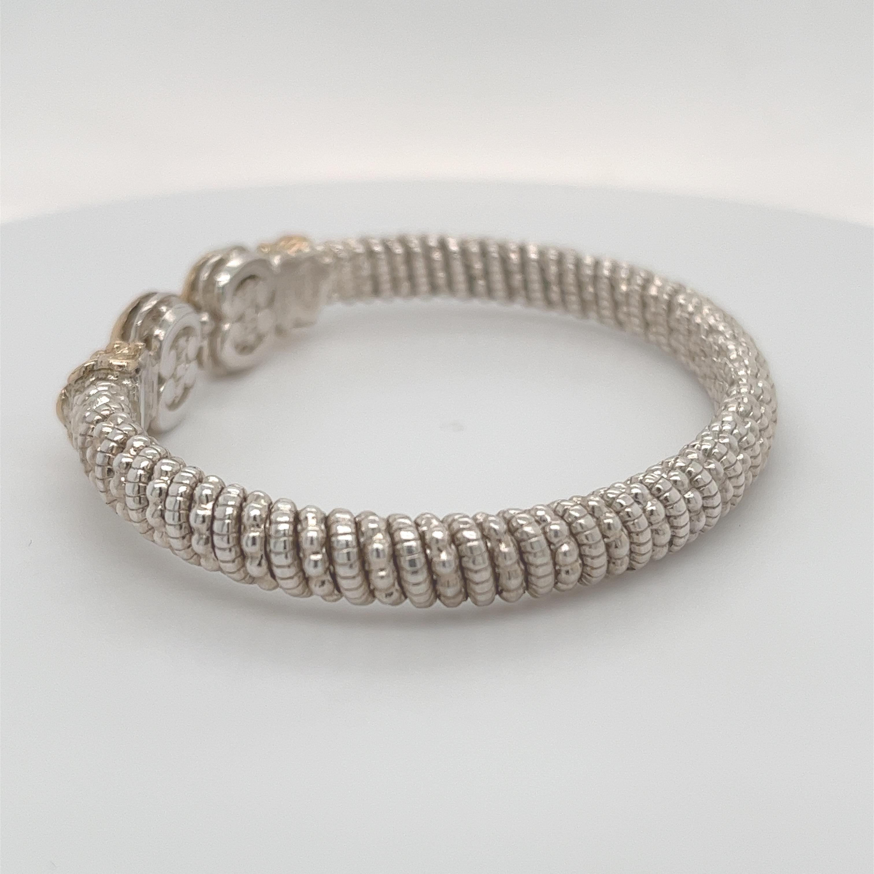 Vahan Open Bangle Bracelet with Diamonds in 14K Yellow Gold and Silver In New Condition For Sale In Lumberton, TX