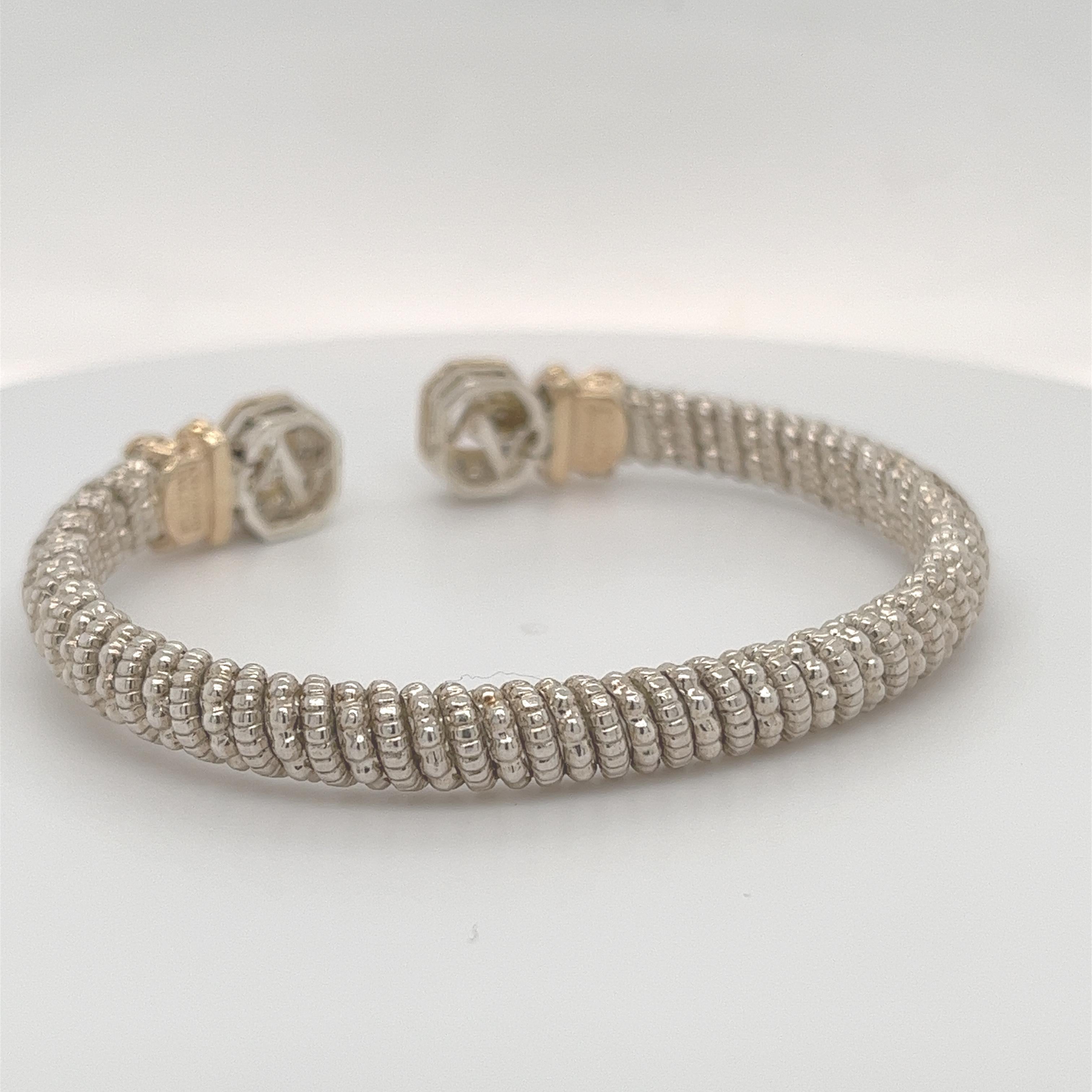 Brilliant Cut Vahan Open Bangle Bracelet with Diamonds in 14K Yellow Gold and Silver For Sale