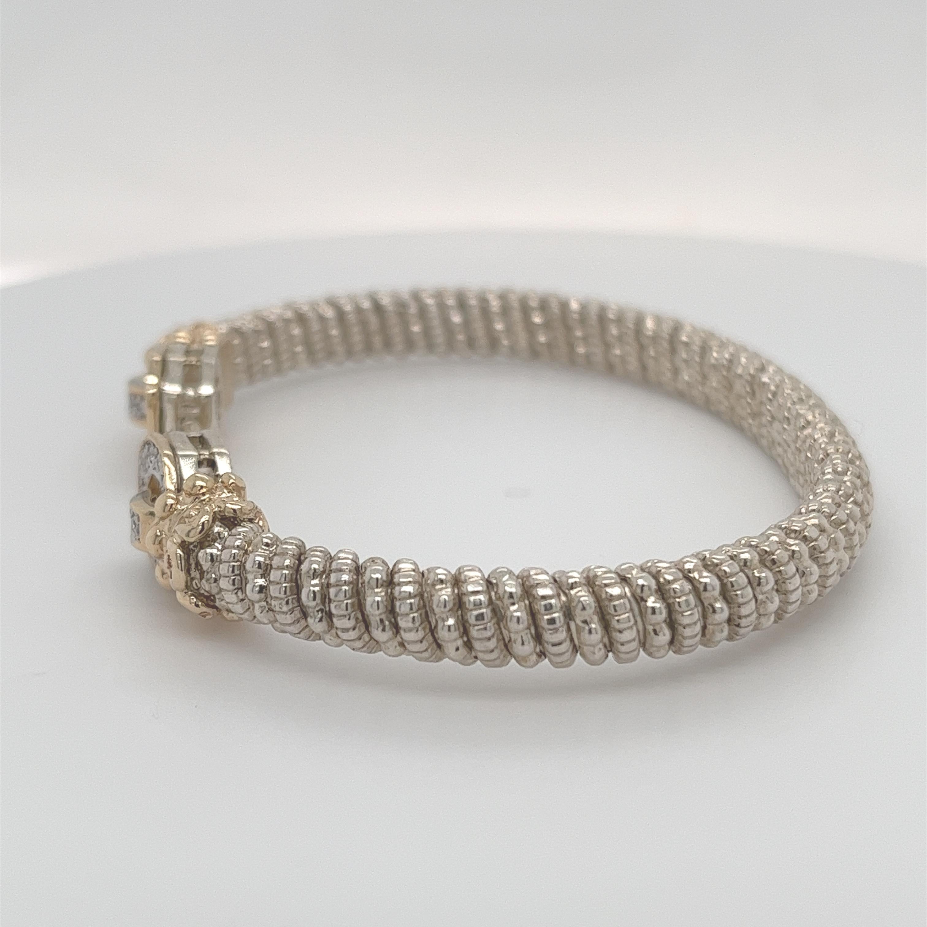 Vahan Open Bangle Bracelet with Diamonds in 14K Yellow Gold and Silver For Sale 2