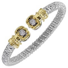 Bracelet jonc ouvert Vahan en or jaune 14 carats et argent avec diamants