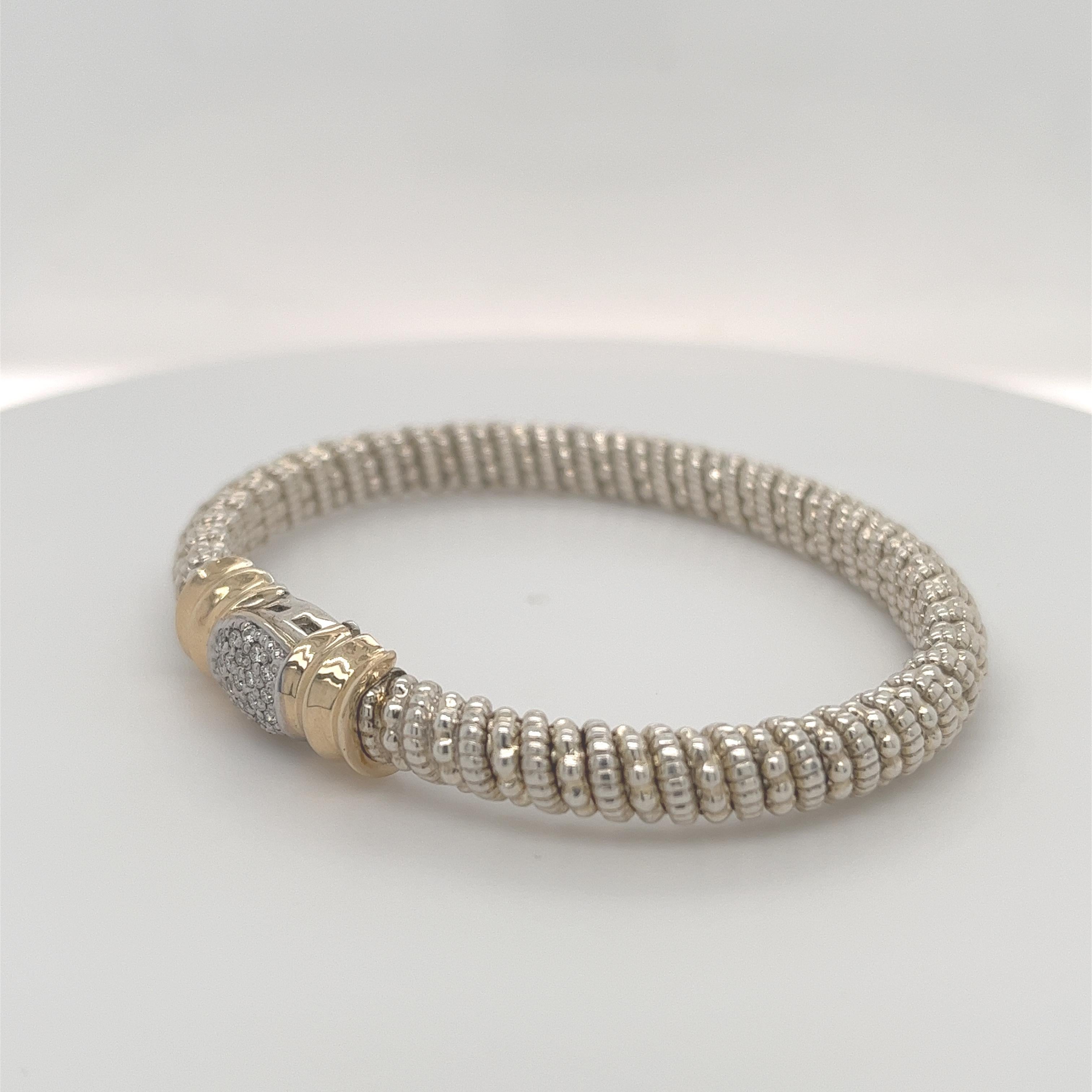 Vahan Hidden Clasp Bangle Diamonds in 14K Yellow Gold and Silver For Sale 1