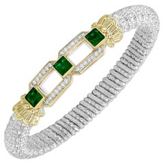 Vintage Vahan Bracelet with Diamonds & Chrome Diopsides in 14K Gold & Silver